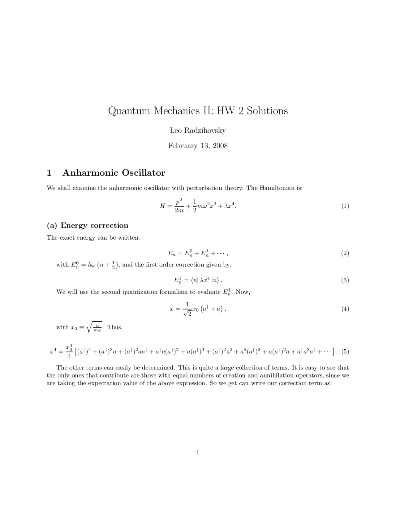 Quantum Mechanics 1 - Homework 2 with Solutions | PHYS 5260 - Docsity