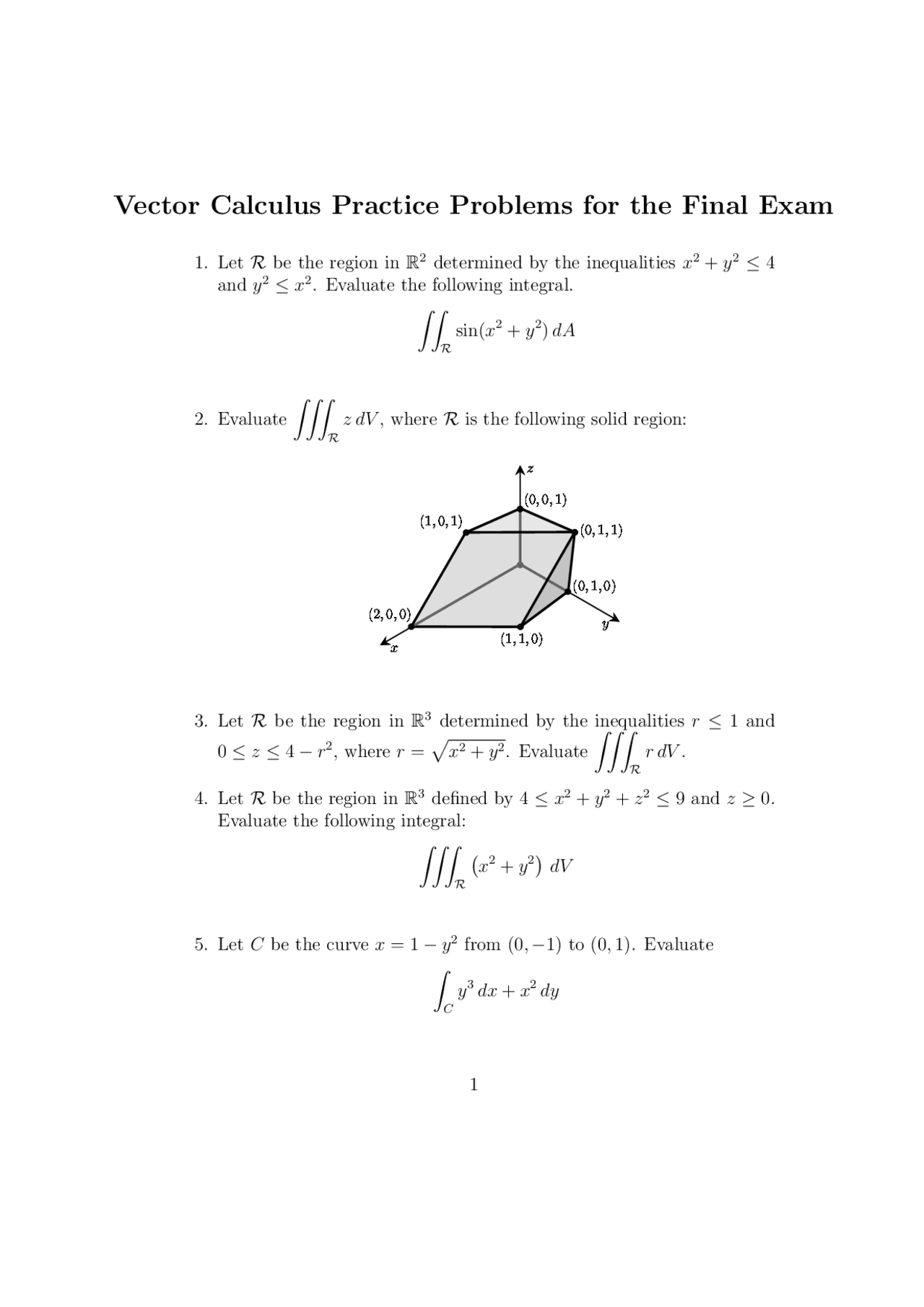 Vector Calculus Practice Problems for Final Exam | MATH 601 - Docsity