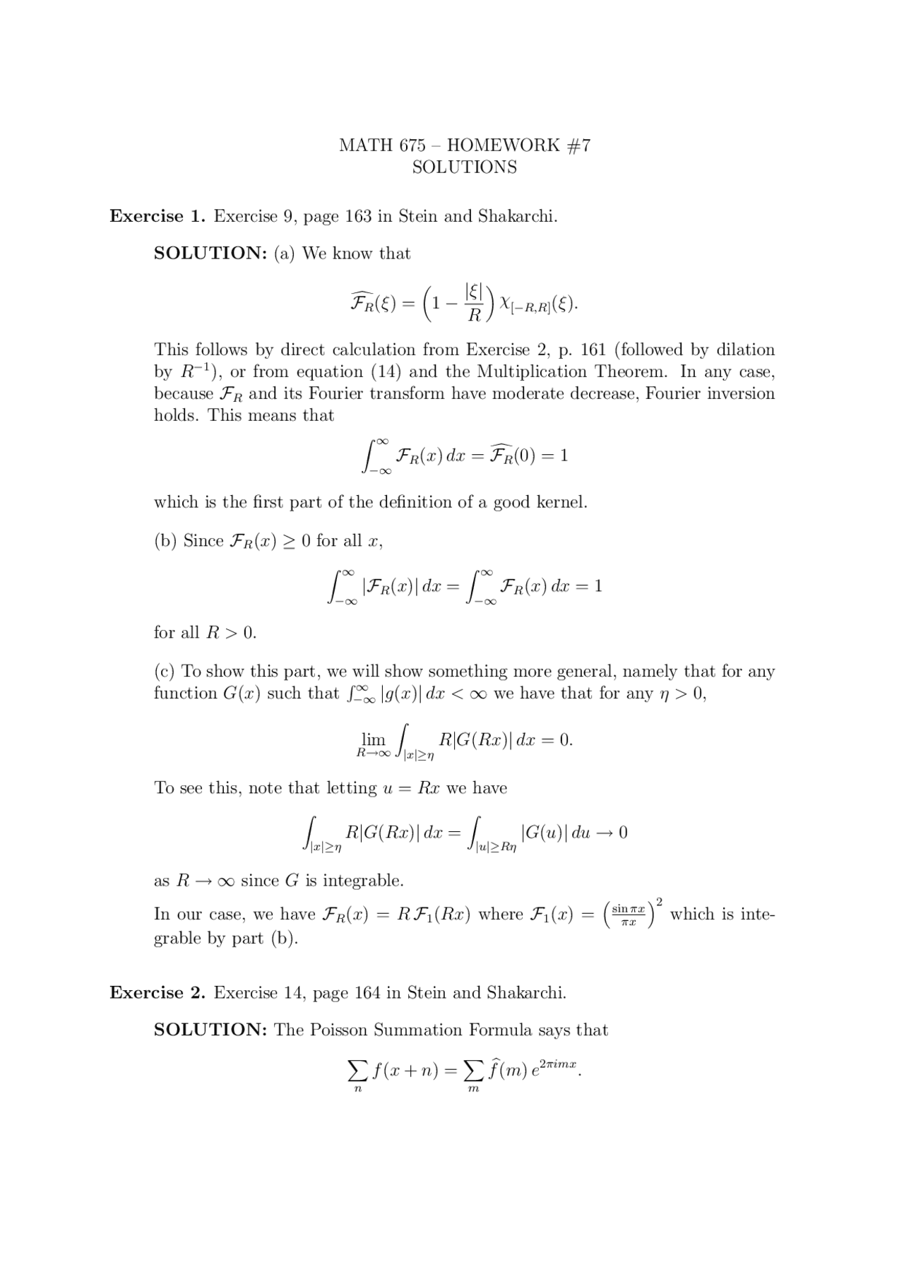 Homework 7 with Solutions - Linear Analysis | MATH 675 - Docsity