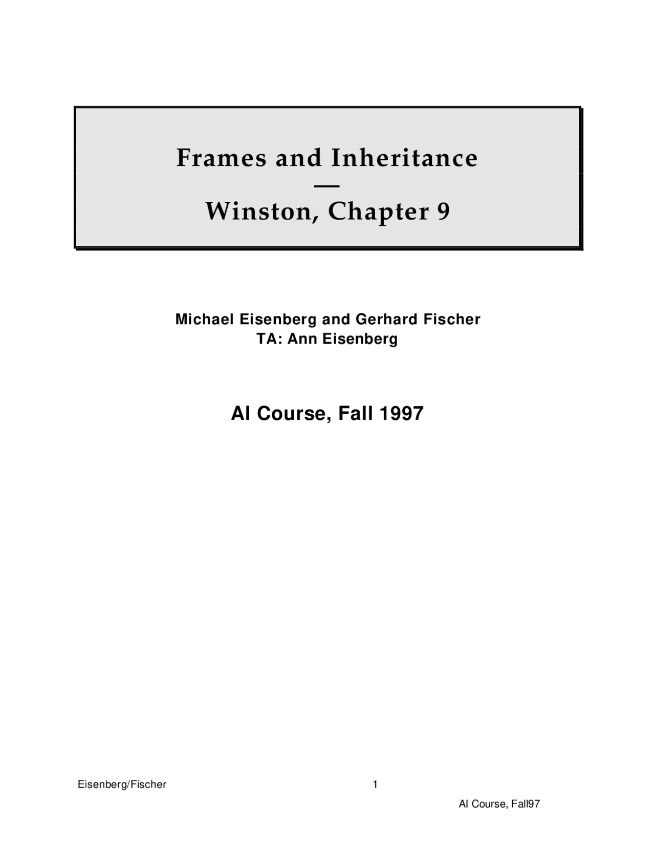 Lecture Slides on Frame and Inheritance - Artificial Intelligence ...