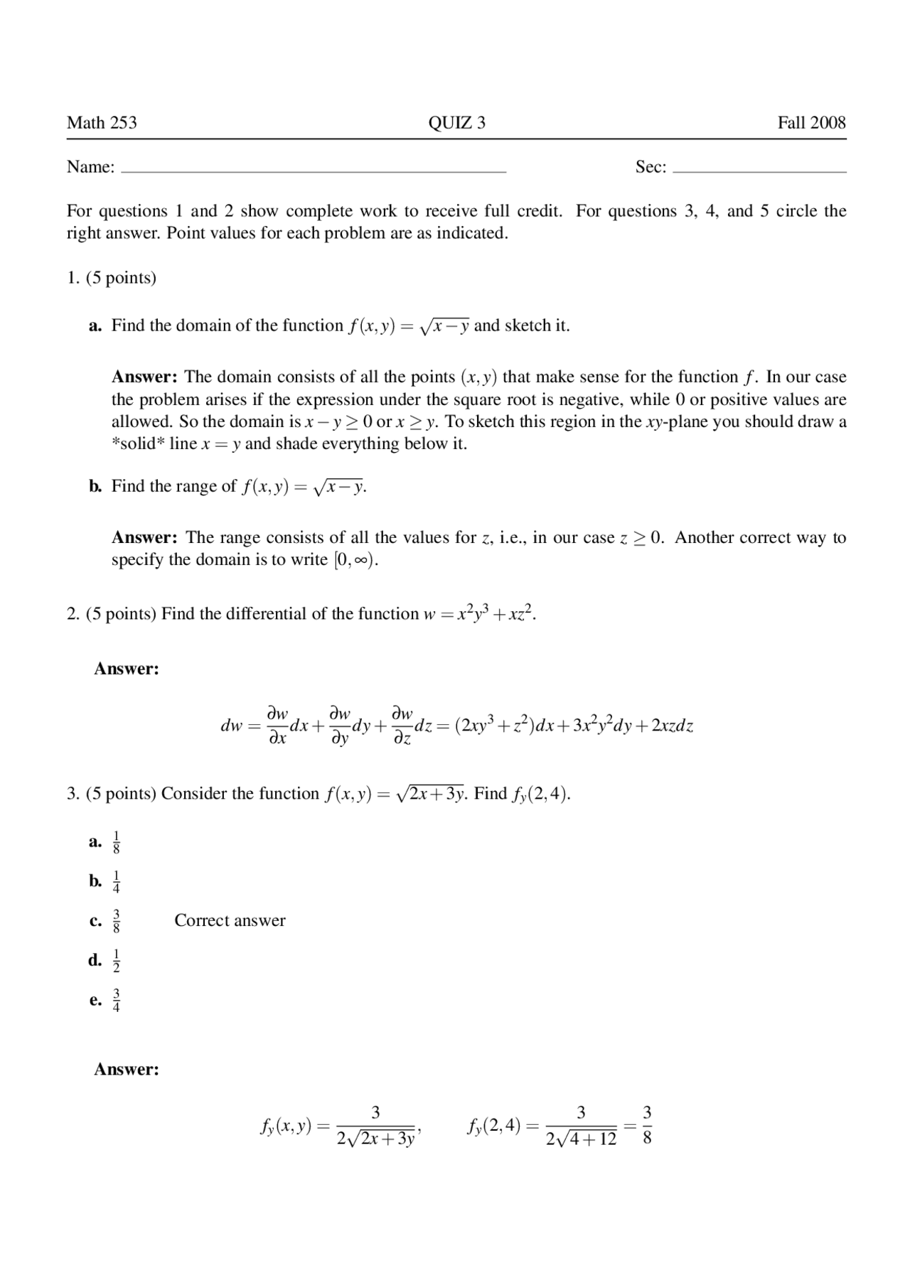 Solved Questions for Quiz 3 - Honor Engineering Mathematics III | MATH ...