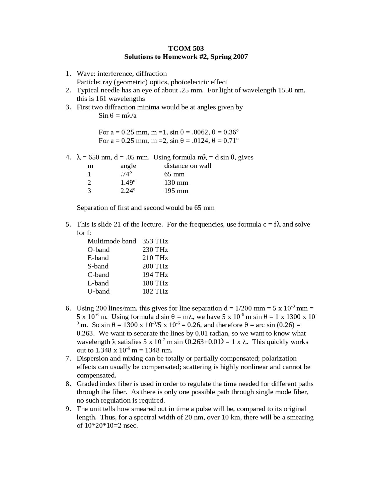 Solutions to Homework 2 | Introduction to Optical Communication | TCOM ...