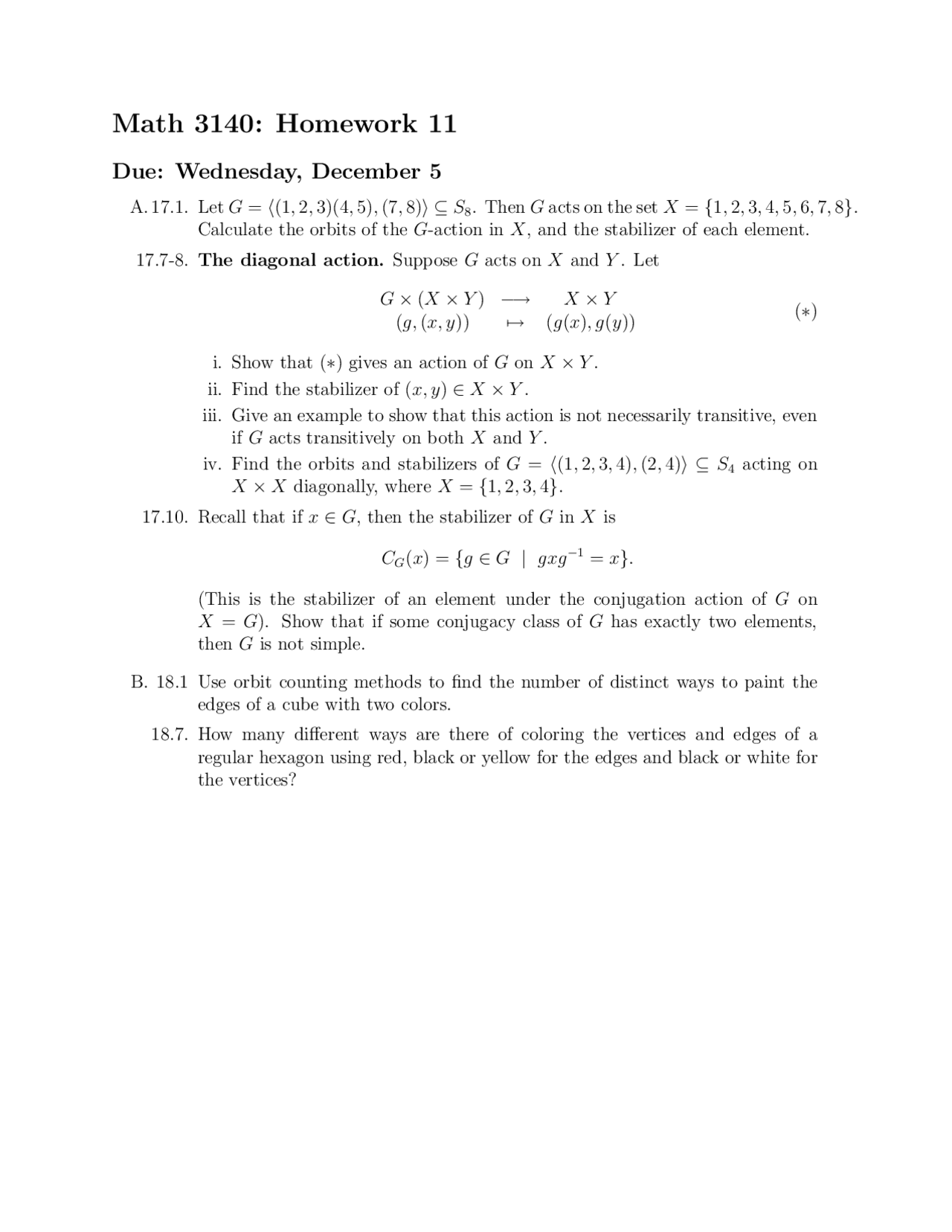 Homework 11 Problems - Abstract Algebra I | MATH 3140 - Docsity