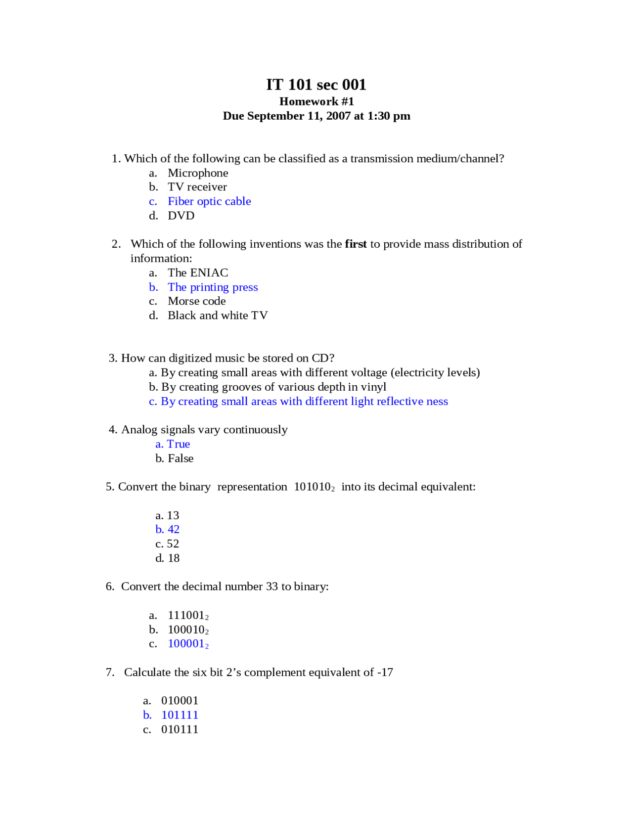 Homework 1 with Solution - Introduction to Information Technology | IT ...