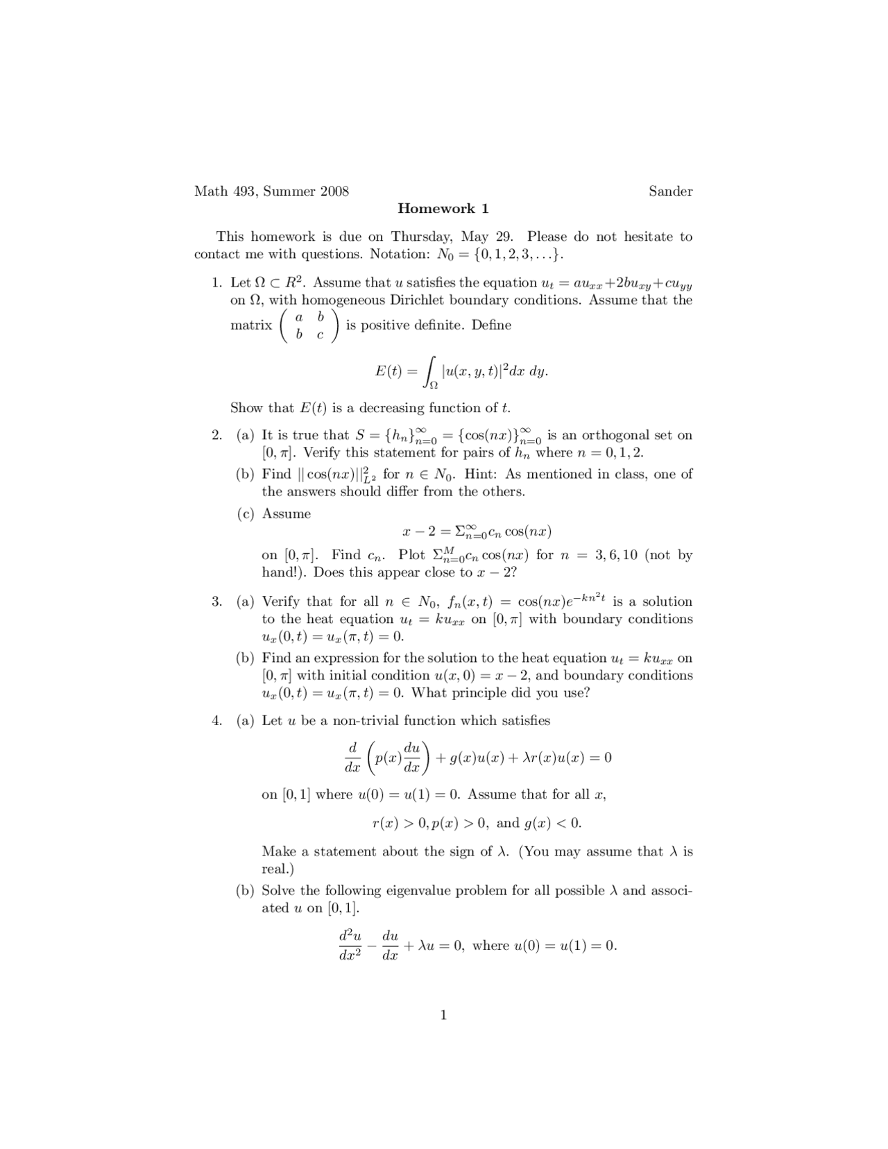 Homework 1 with Questions - Game Theory | MATH 493 - Docsity