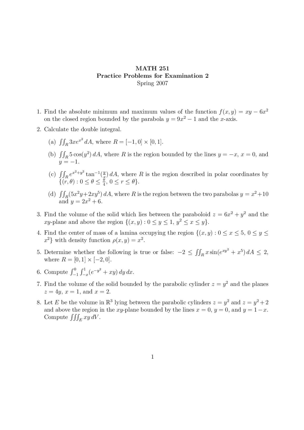 Practice Problem for Exam 2 Solutions - Engineering Mathematics III ...