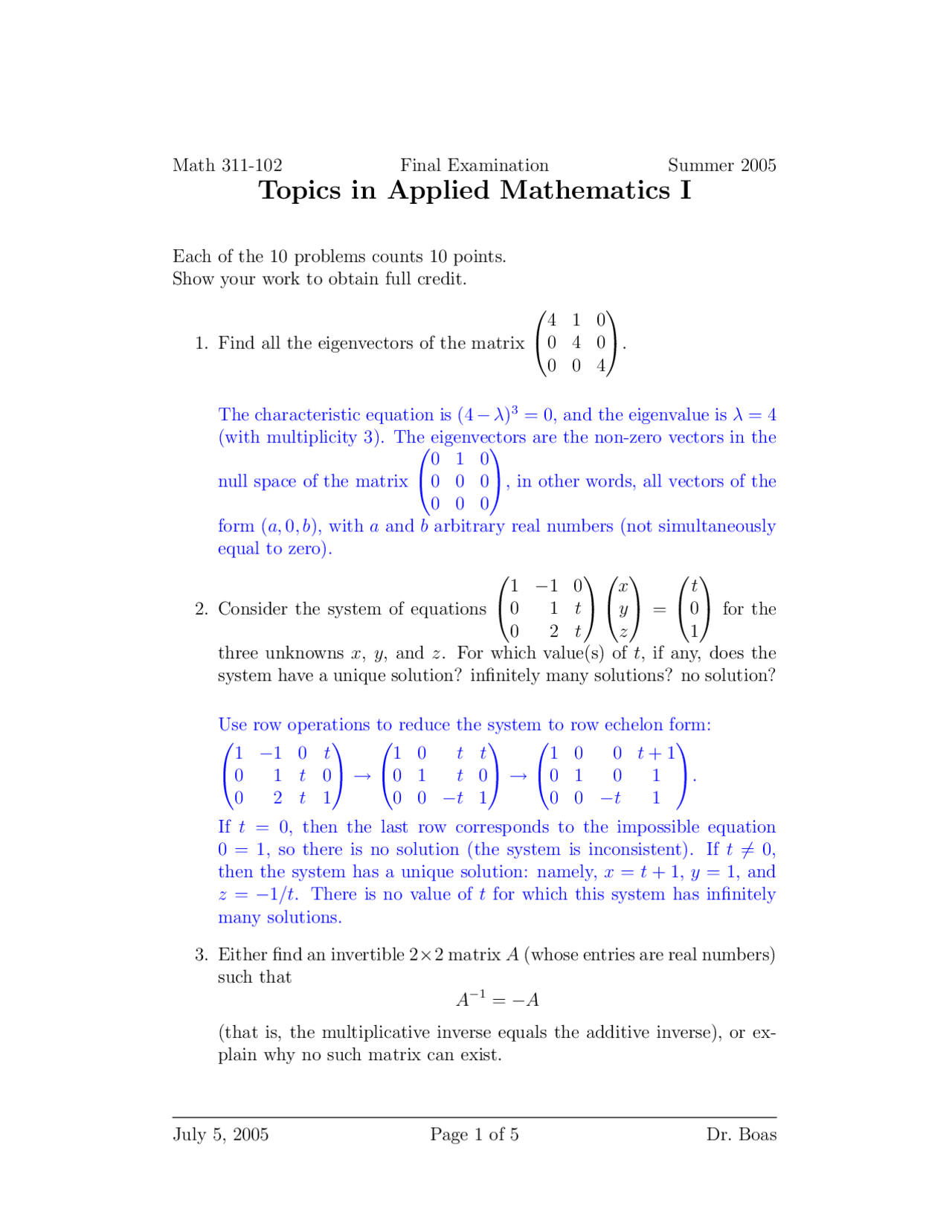 Topics in Applied Mathematics I - Resolution for Final Exam | MATH 311 ...
