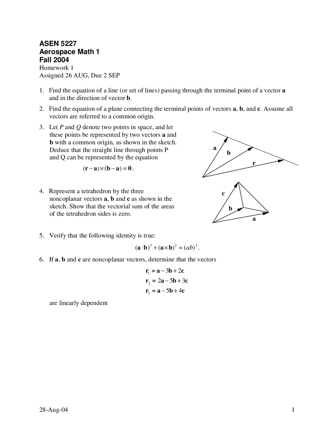 Homework 1 Problems - Mathematics for Aerospace Engineering Sciences 1 ...