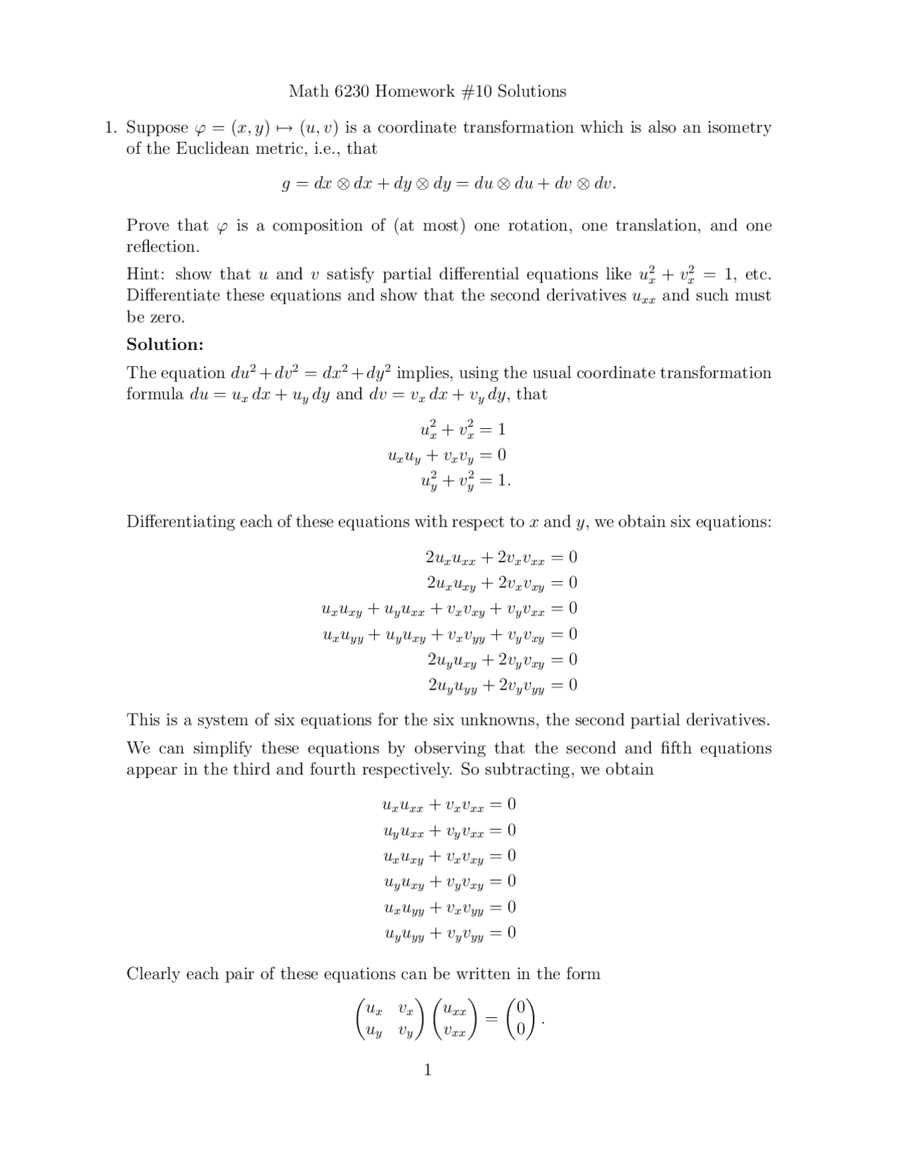 Homework 10 Solutions - Introduction to Differential Geometry I | MATH ...