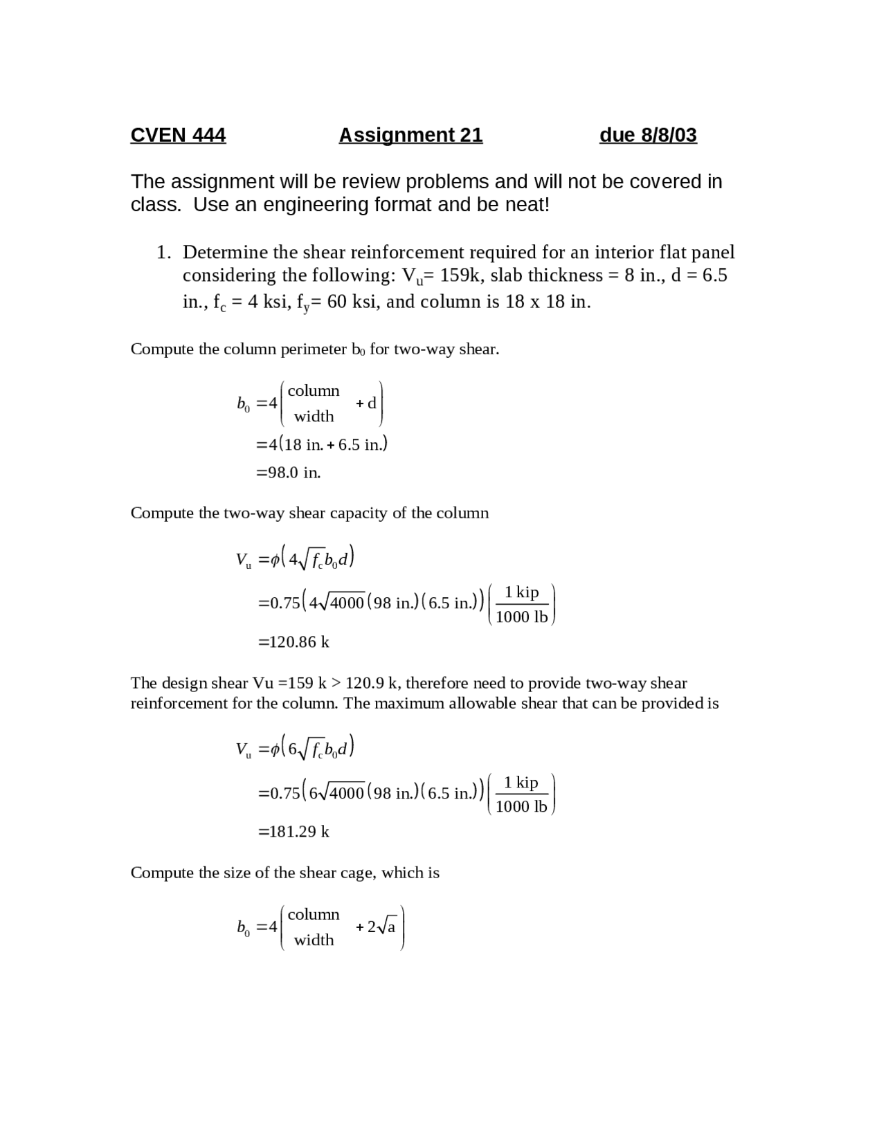 Cvan Section Assignment Assignment 21 with Solutions for Mechanics of Materials | CVEN 305 ...