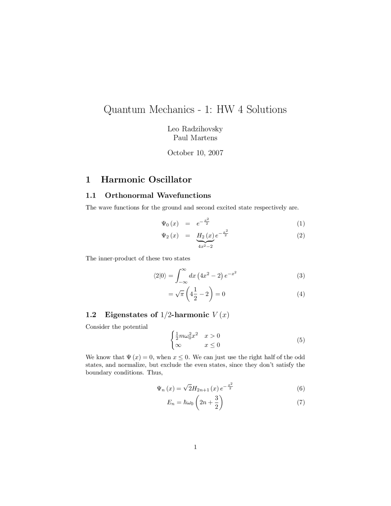 Introduction to Quantum Mechanics I - Solutions to Homework 4 | PHYS ...