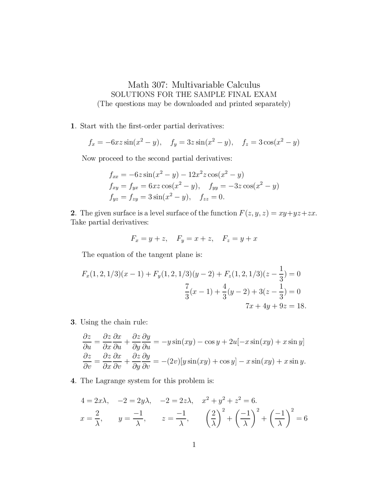 12 Solved Problems on Integration - Final Exam | MATH 307 | Exams ...