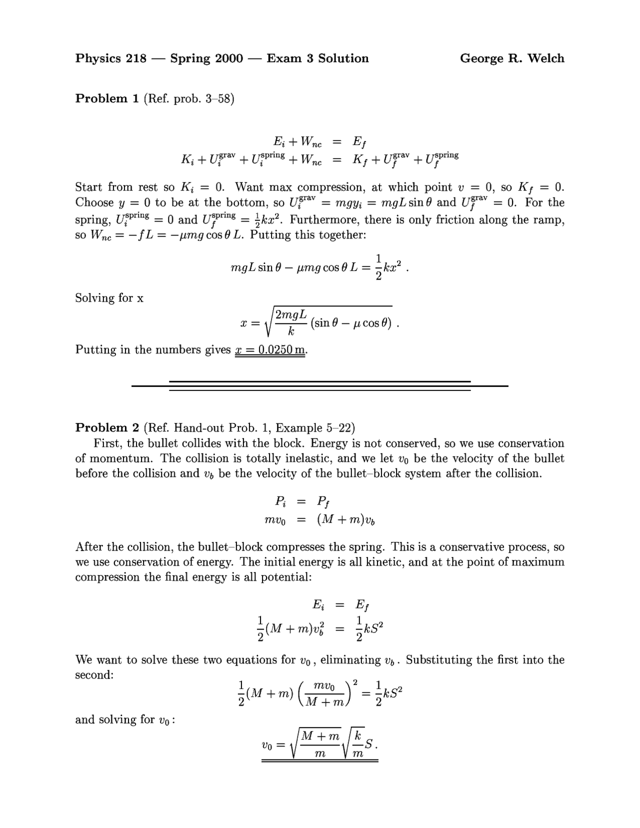 Exam 3 Solutions Mechanics Phys 218 Docsity