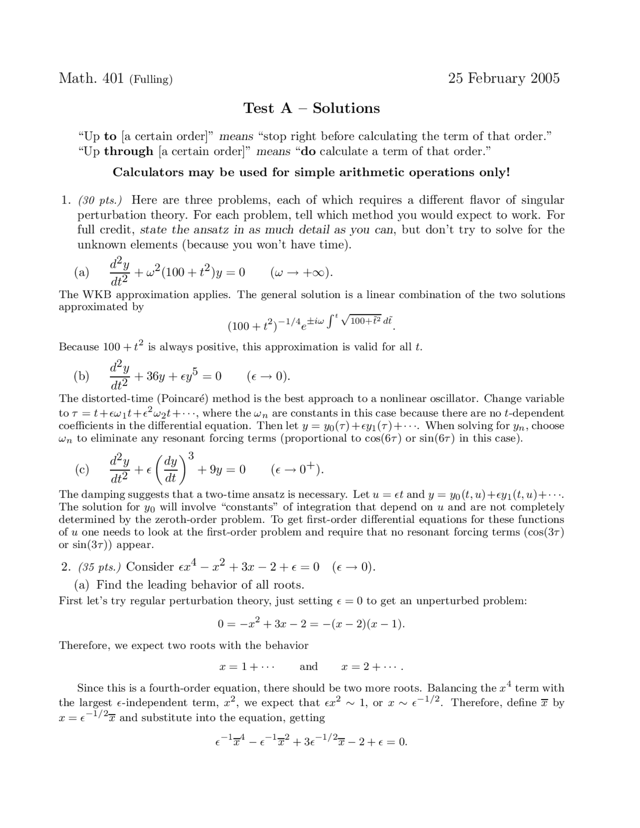Hard Engineering Math Test Test A Solution - Advanced Engineering Mathematics | MATH 401 - Docsity