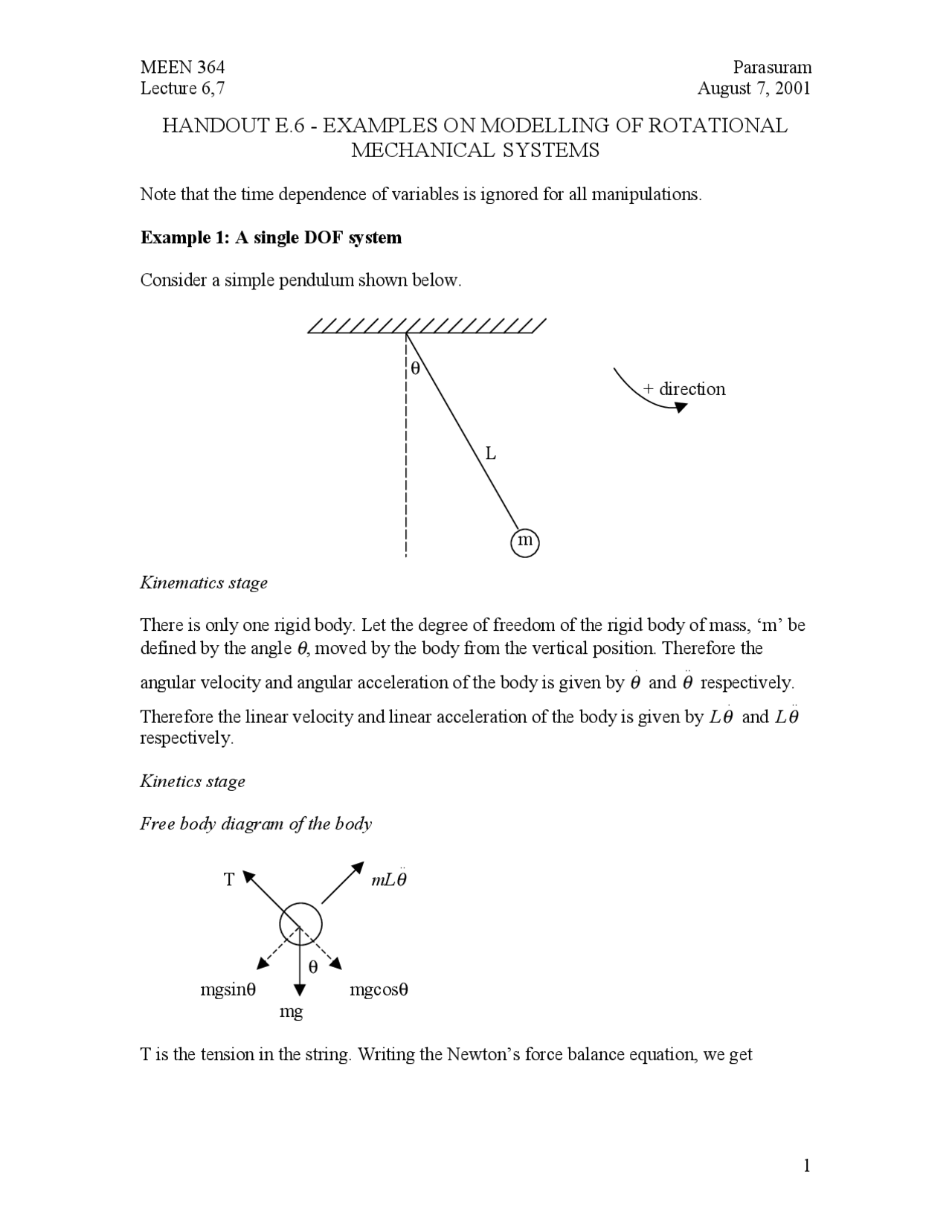 Rotationalbmodelling Element Control System Example Examples on Modelling of Rotational Mechanical System - Handout | MEEN ...