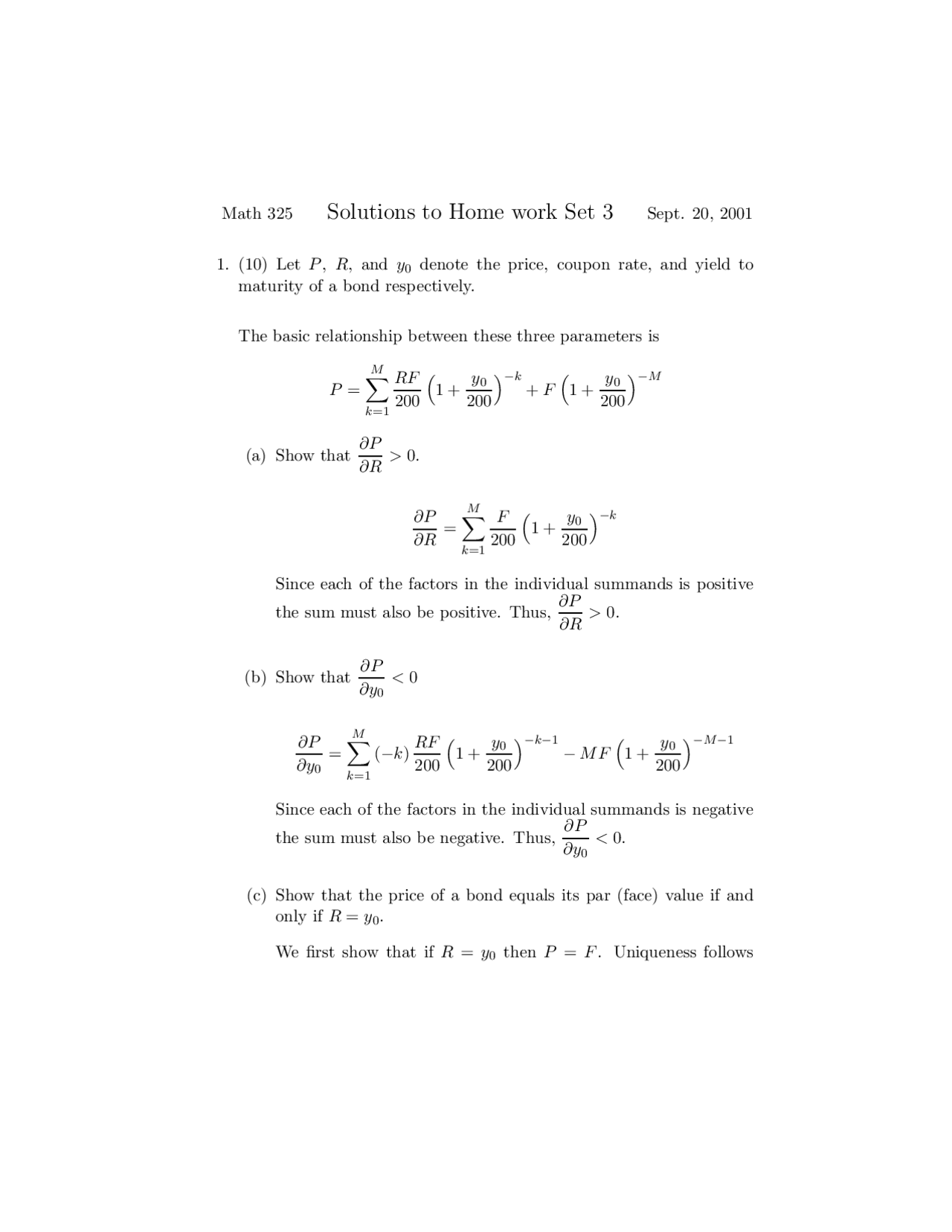 Solutions to Homework Set 3 | Mathematics of Interest | MATH 325 - Docsity