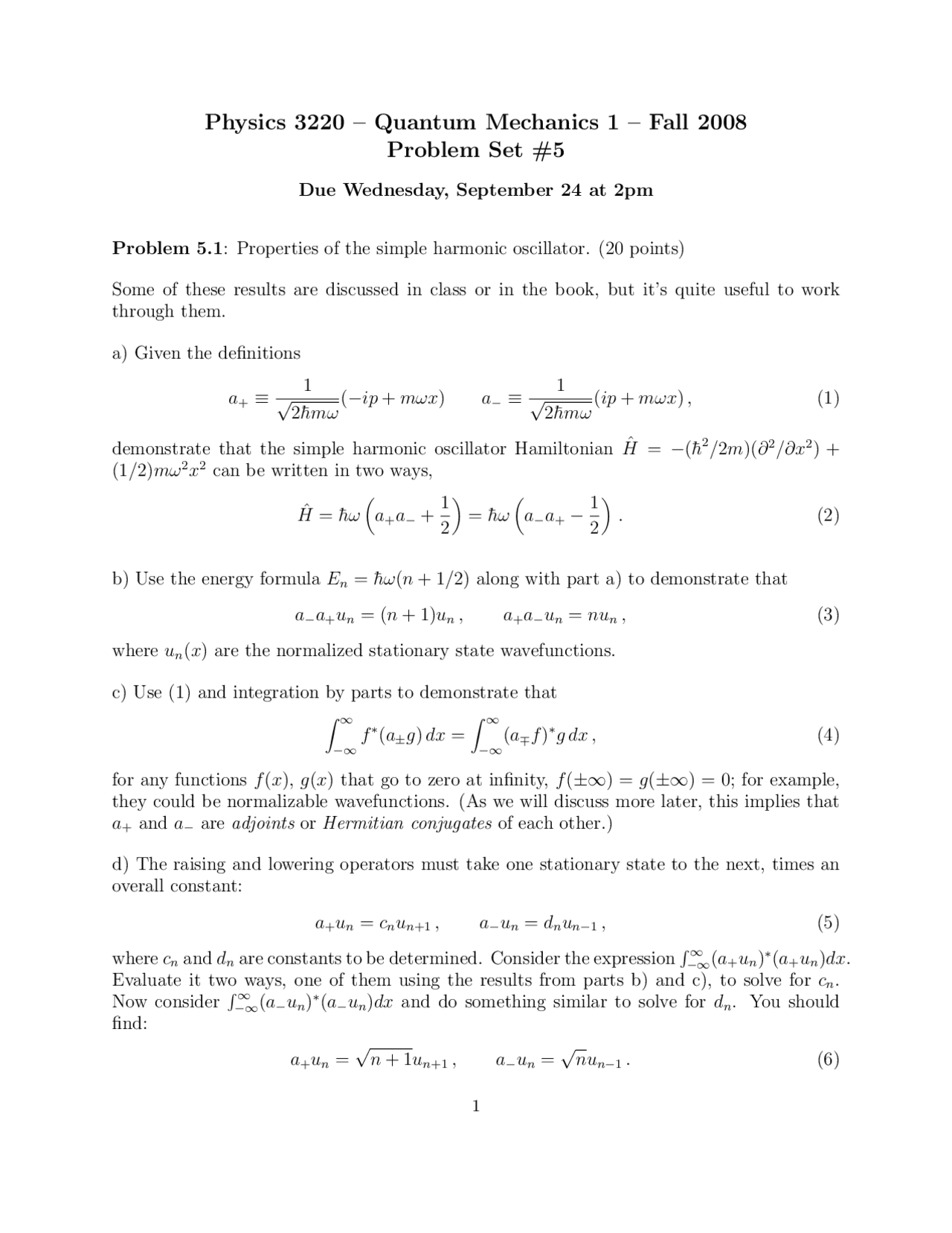 Problem Set 5 - Quantum Mechanics and Atomic Physics 1 | PHYS 3220 ...