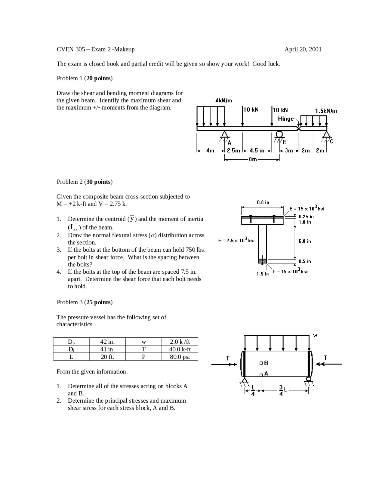 4 Problems on Makeup - Mechanics of Materials - Examination 2 | CVEN ...