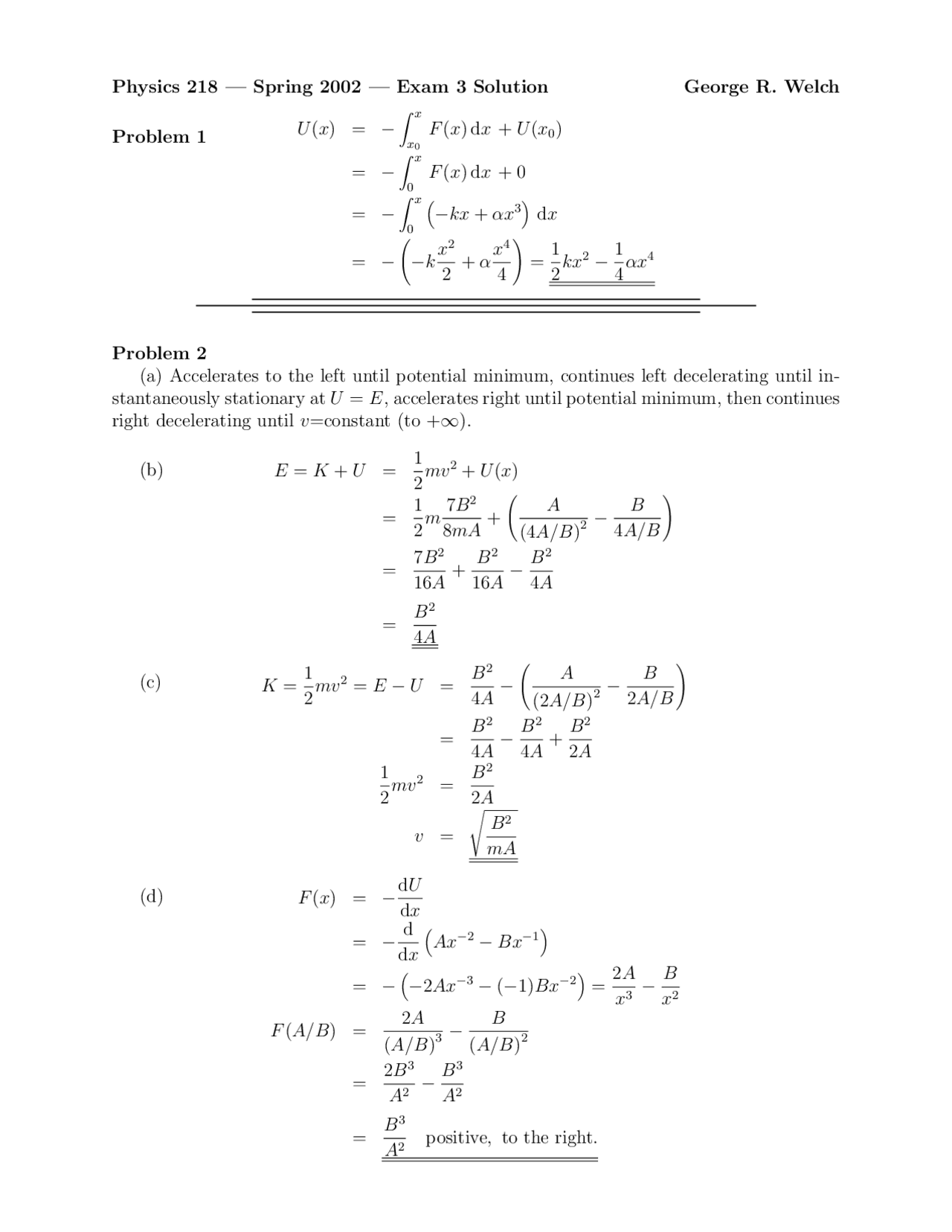 5 Problems on Mechanics with Solution - Exam 3 | PHYS 218 - Docsity