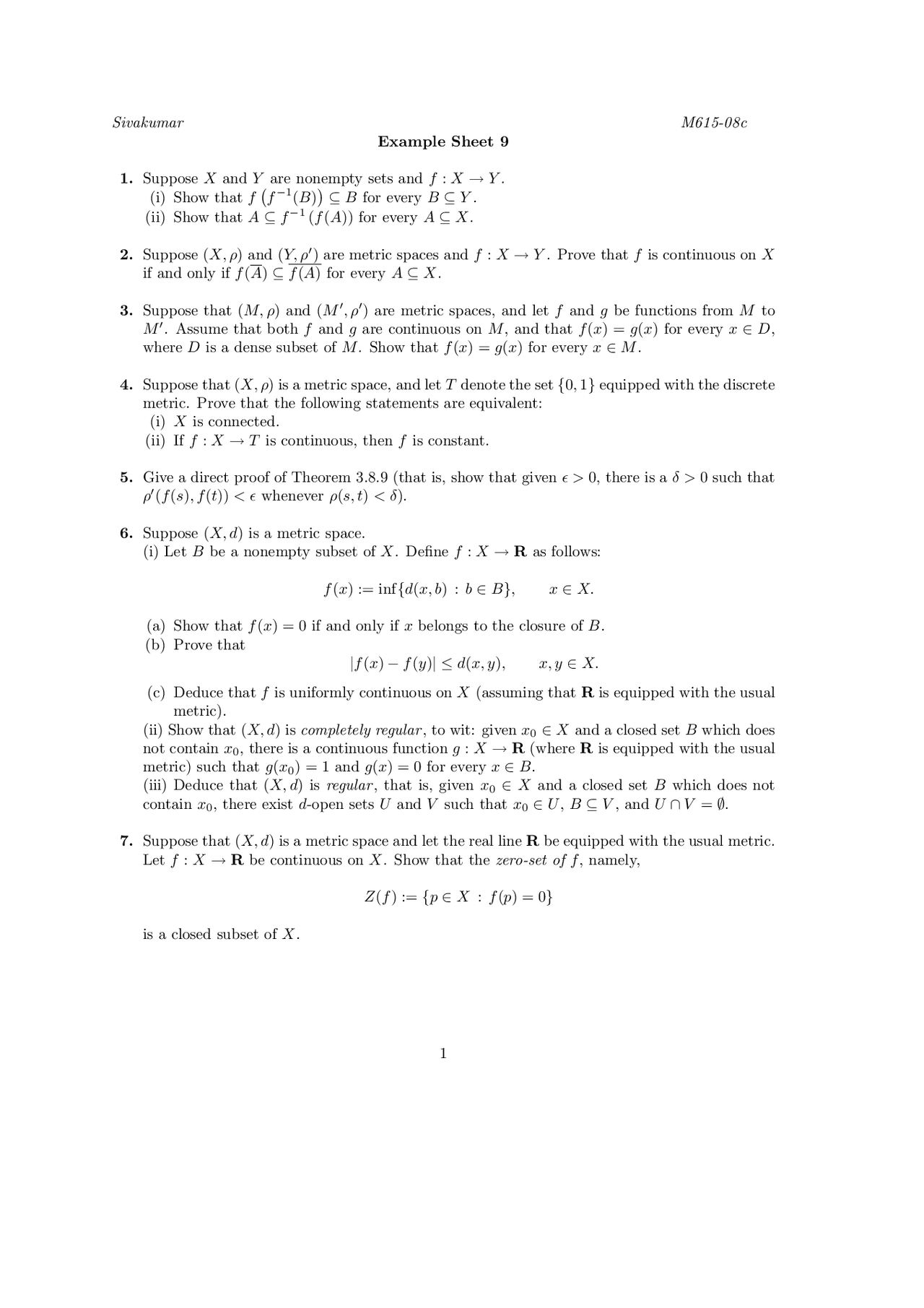 Classical Analysis Math Example Sheet 9 for Introduction to Classical Analysis | MATH 615 - Docsity