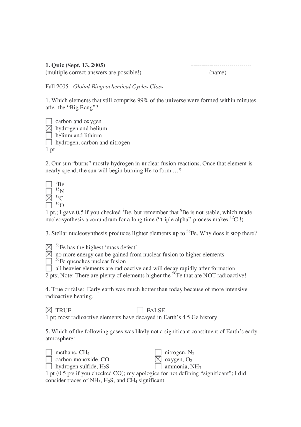Quiz 1 with Solution - SPTP: Earth Systems Protection | GEOS 489 - Docsity