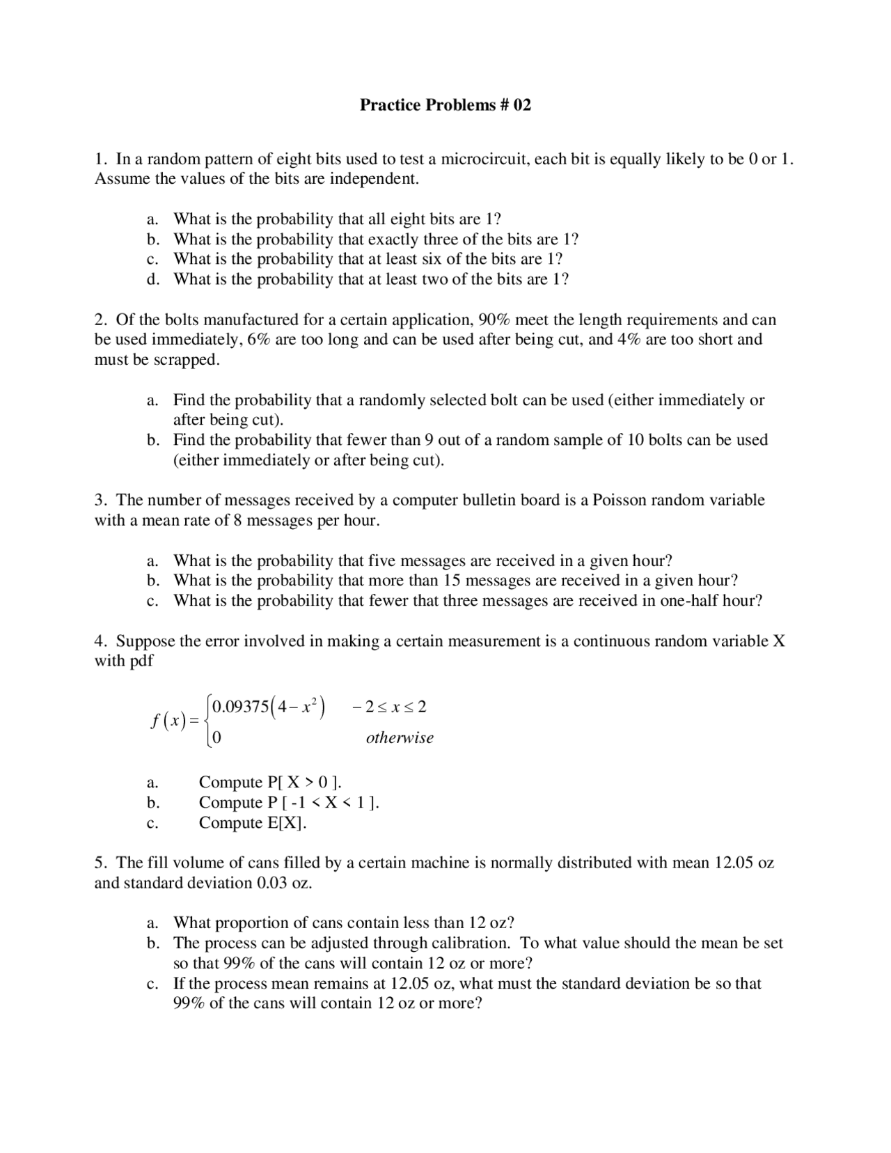 Acer Stat Example Questions Applied Statistics for Engineers and Scientists - Practice Problems 2 ...