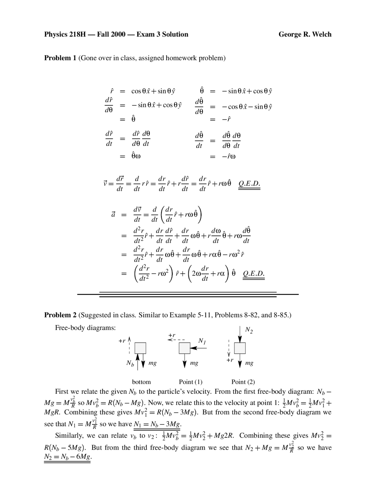Exam 3 Problems with Solutions | Mechanics | PHYS 218 | Exams Mechanics ...