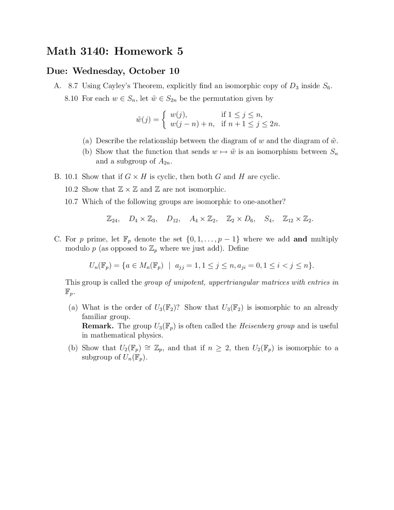 Homework #5 Problems - Abstract Algebra I | MATH 3140 - Docsity