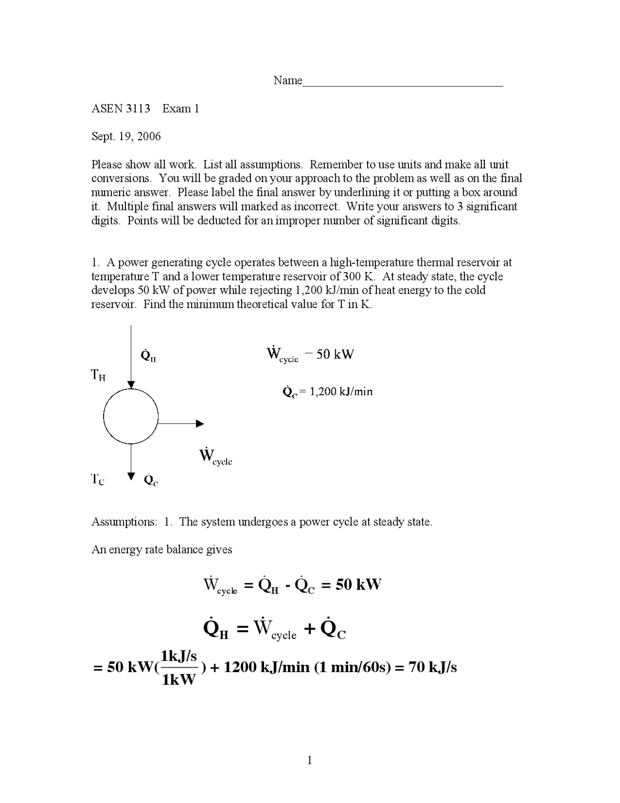 Thermodynamics and Heat Transfer - Solutions to Exam 1 | ASEN 3113 ...