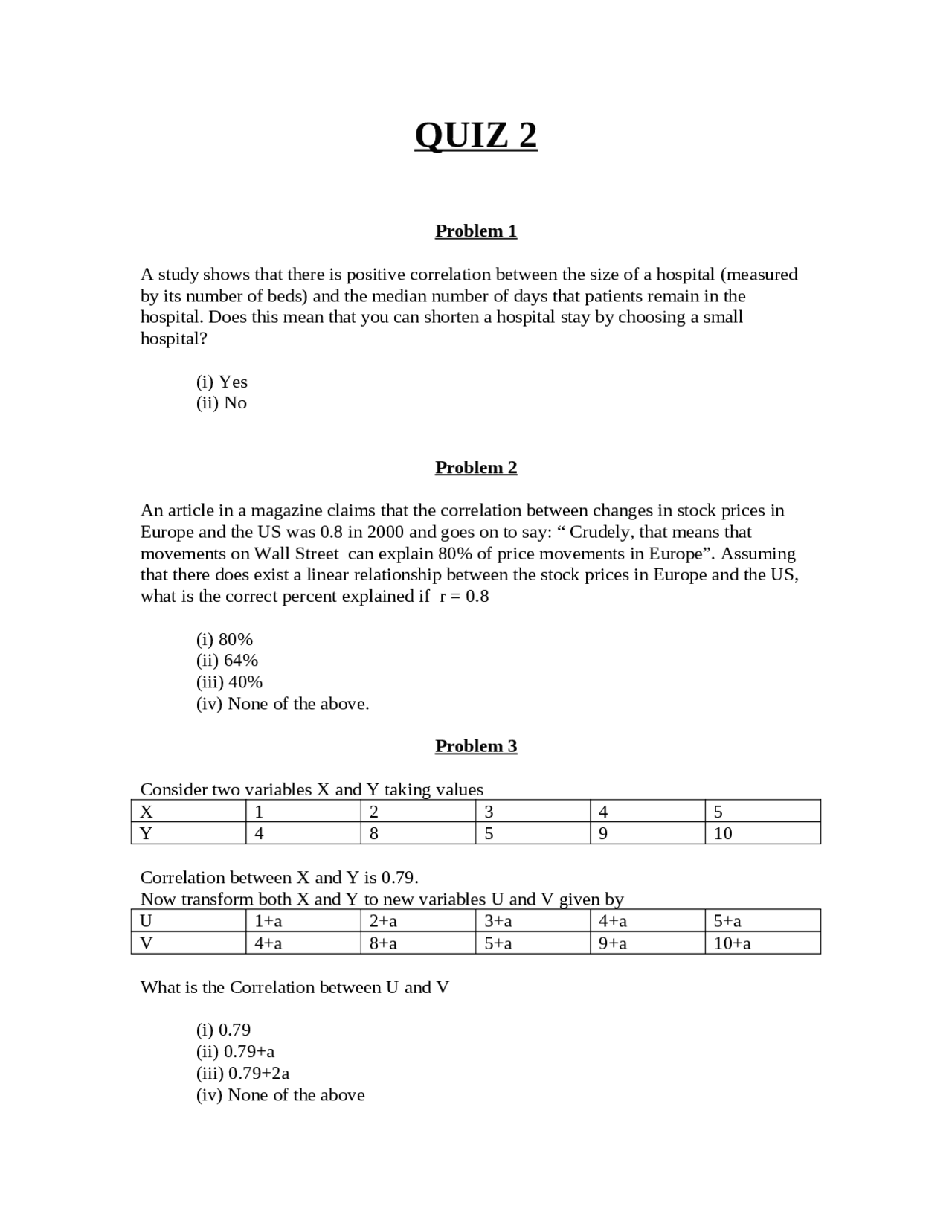 3 Problems on Elementary Statics Inference - Quiz 2 | STAT 201 - Docsity