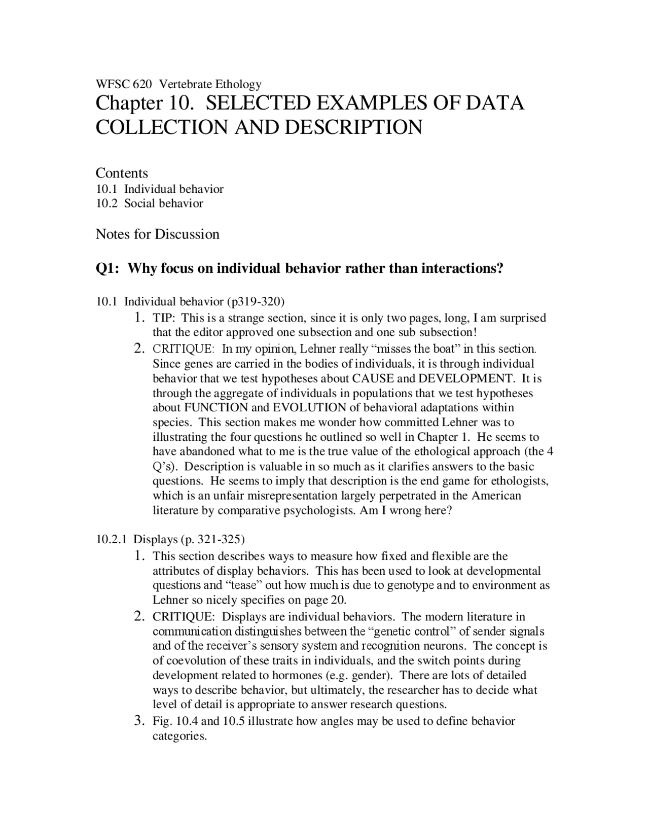 Selected Examples of Data Collection and Description | WFSC 620 - Docsity
