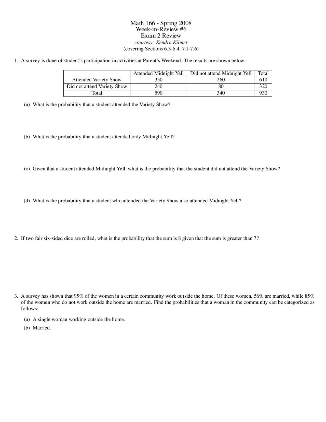 Topics in Contemporary Mathematics II - Review Sheet for Exam 2 | MATH ...