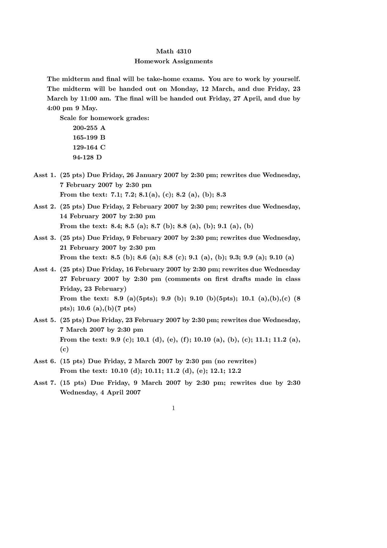 Introduction to Analysis - Homework Assignments | MATH 4310 - Docsity