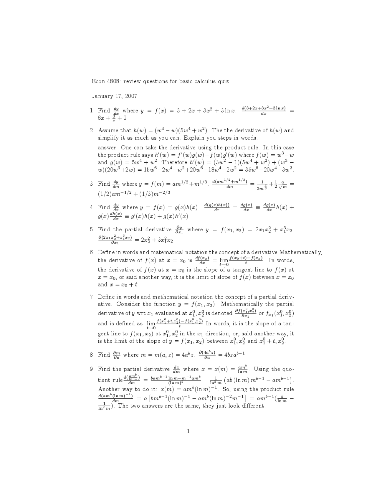 Basic Calculus Quiz Review Questions Introduction to Human Anatomy