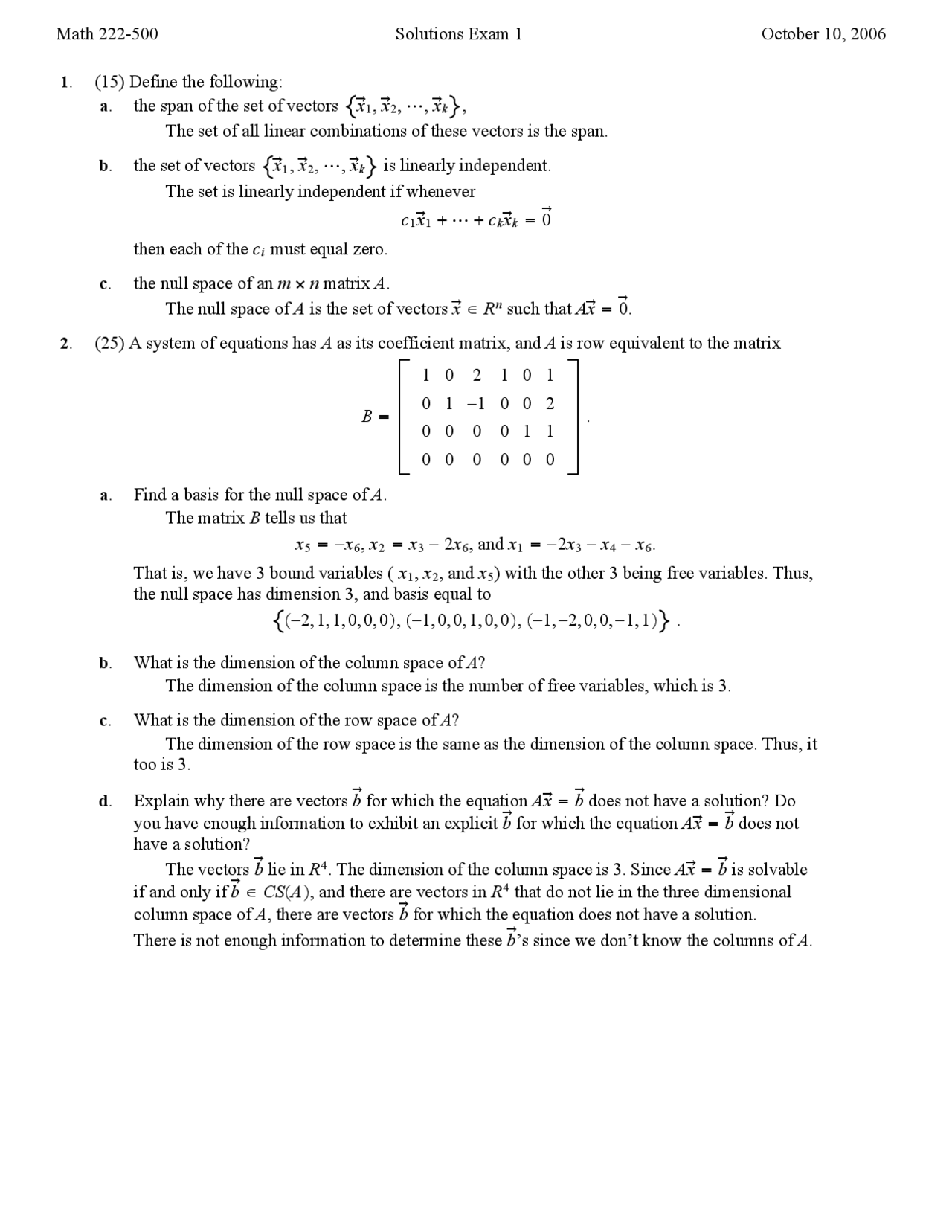 Exam 1 - 6 Questions with Solution of Mathematics and Statistics | MATH ...