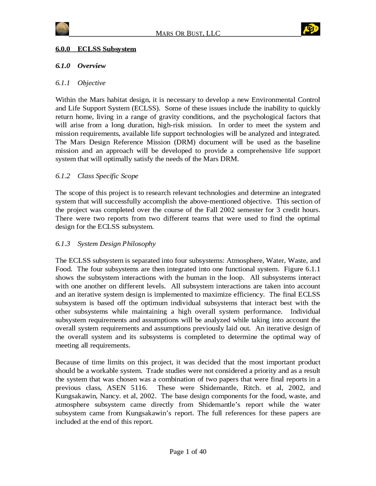 ECLSS Subsystem - Life Support Systems for Spacecraft | ASEN 5116 - Docsity
