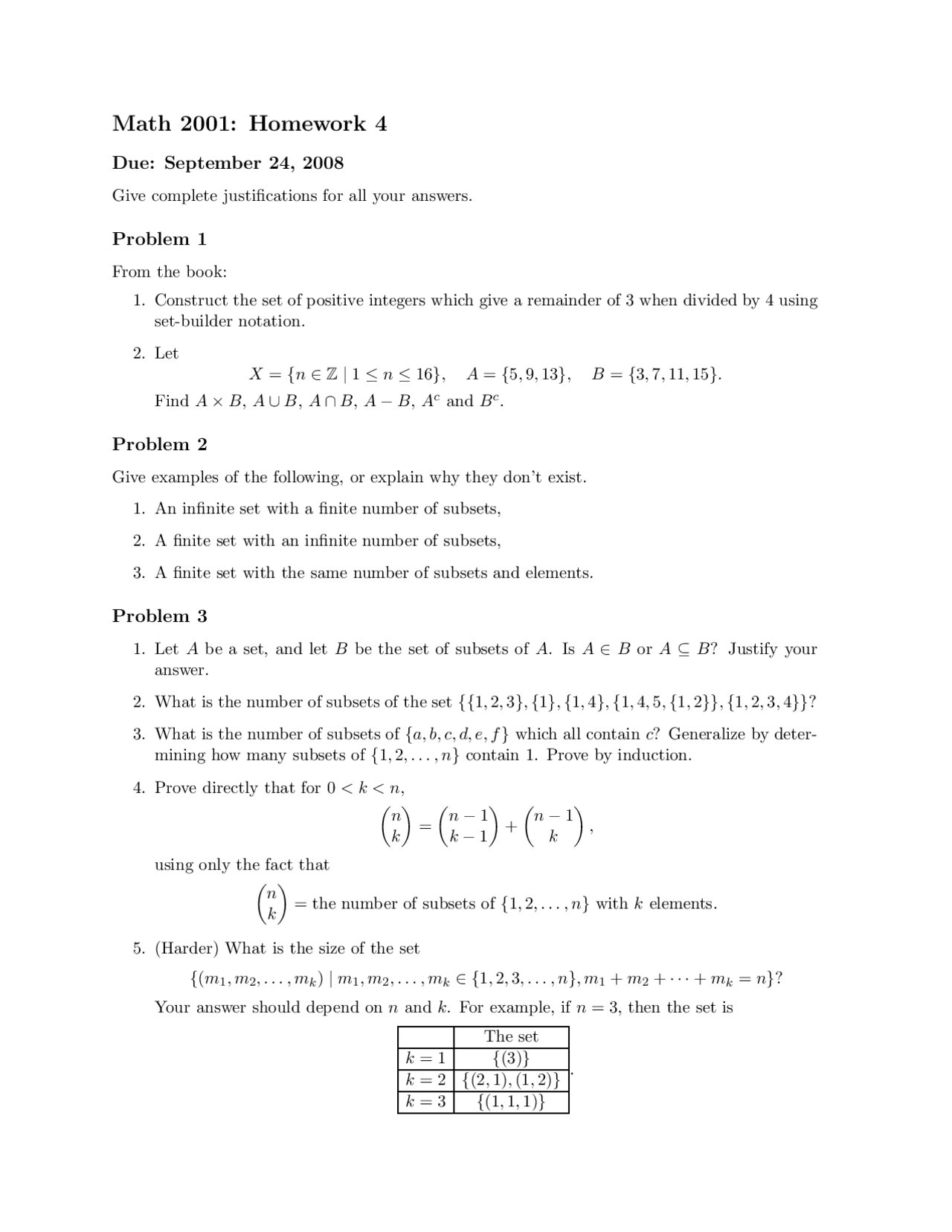 Homework #4 - Introduction to Discrete Mathematics | MATH 2001 - Docsity