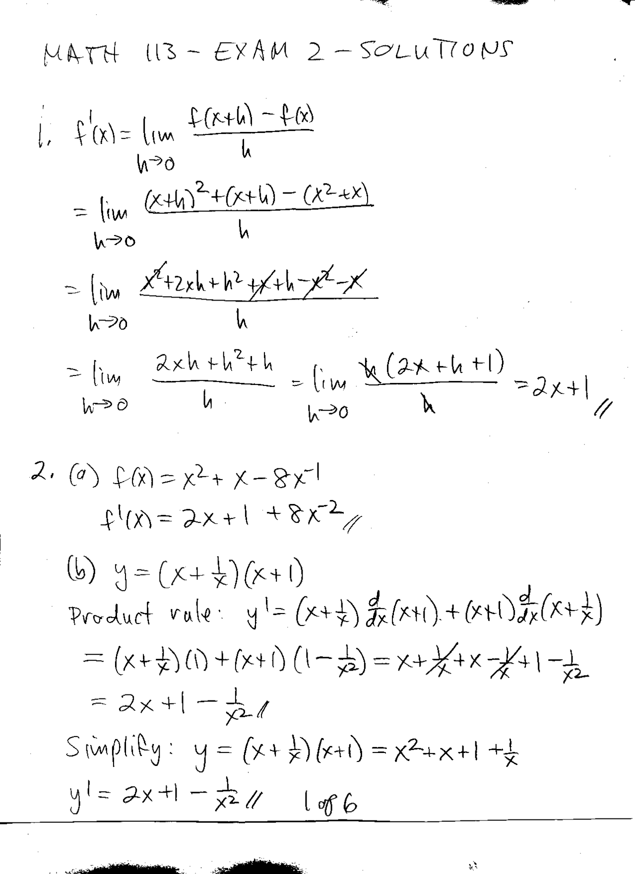 Analytic Geometry and Calculus I - Handout Exam 2 with Solutions | MATH ...