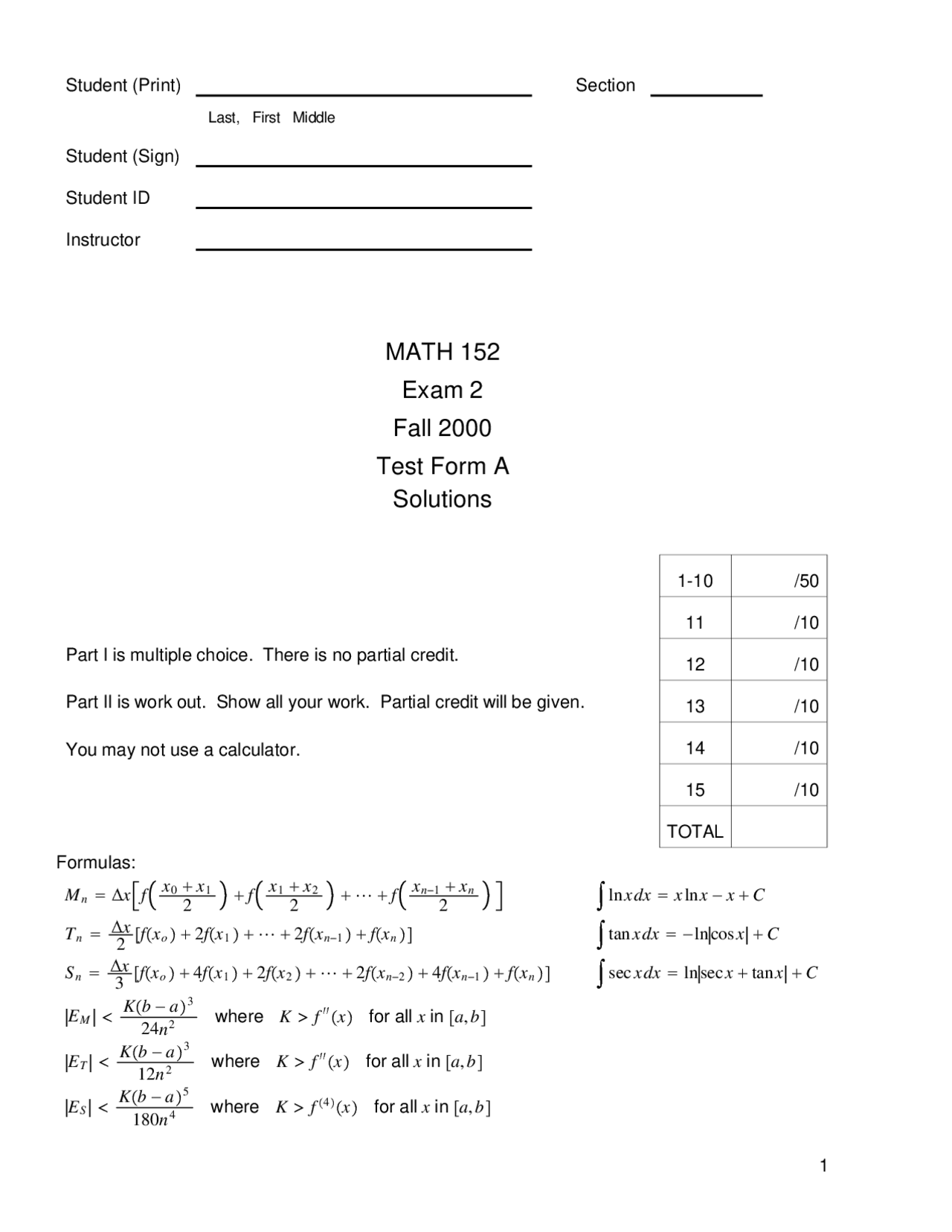 15 Questions with Solution of Engineering Math II - Exam 2 | MATH 152 ...