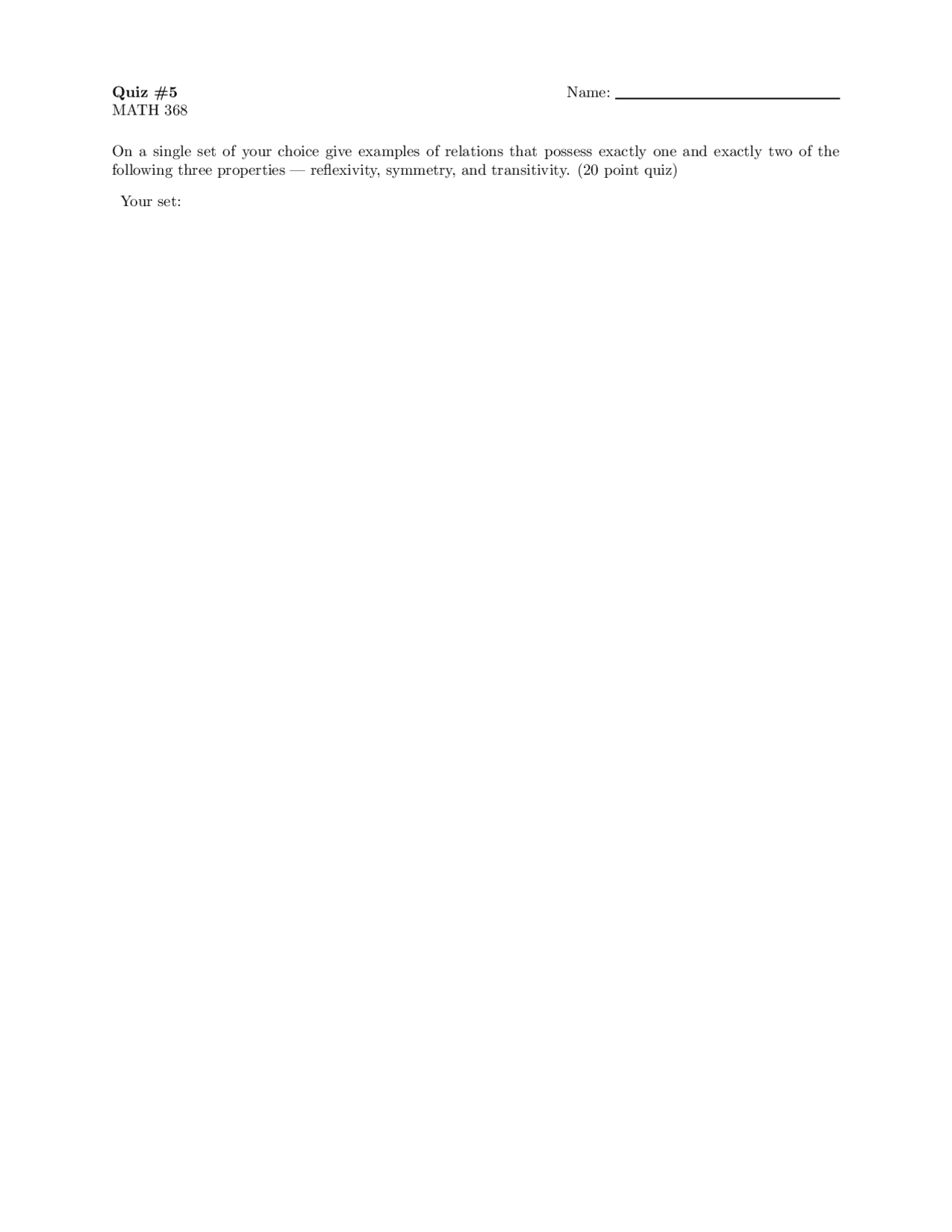Quiz 5 Question - Introduction to Abstract Mathematics | MATH 368 ...