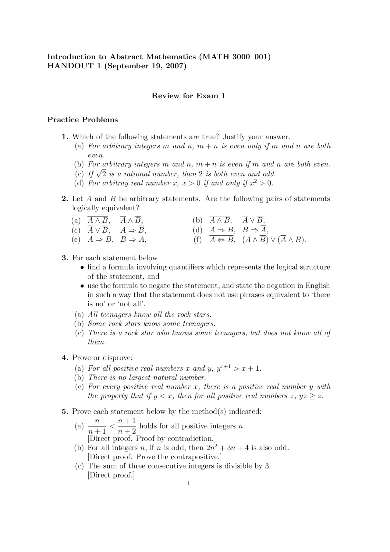 Review for Exam - Introduction to Abstract Math | MATH 3000 | Apuntes ...