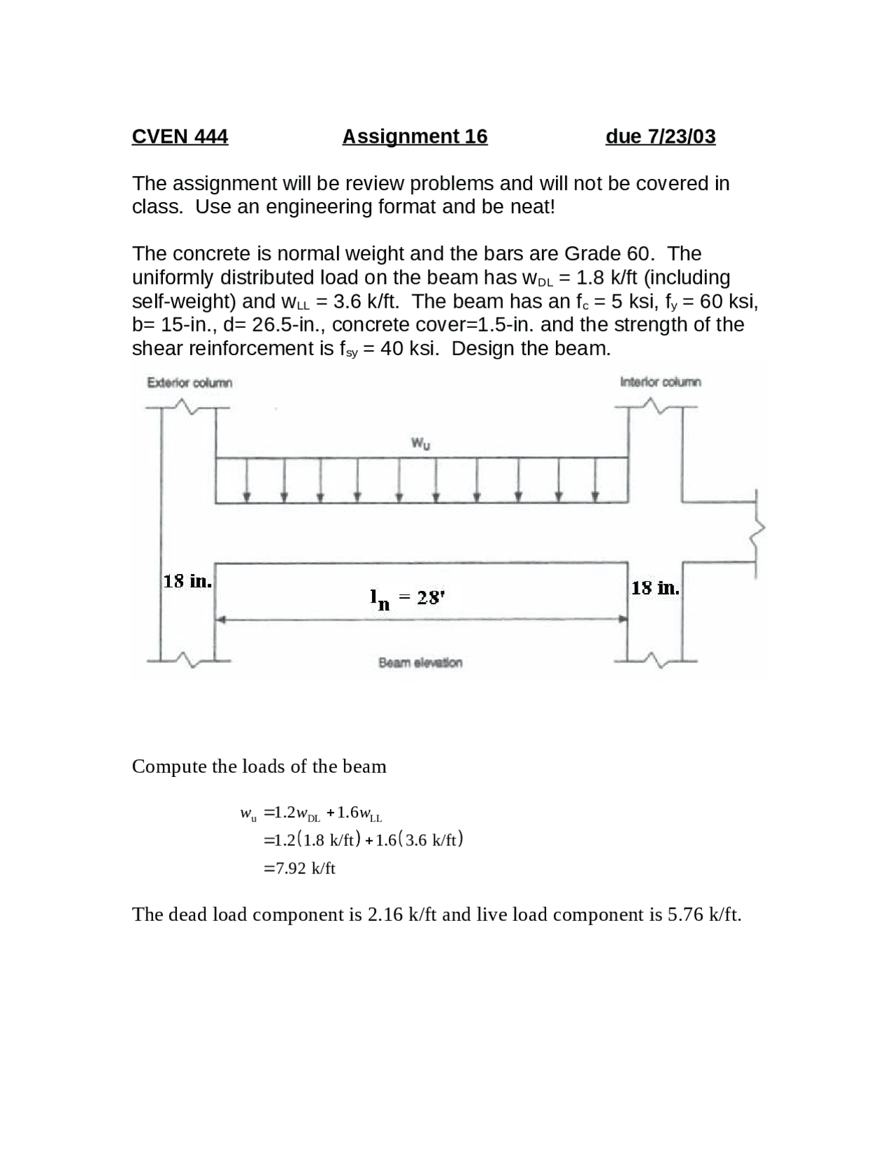 Assignment 16 Solution on Mechanics of Materials | CVEN 305 - Docsity