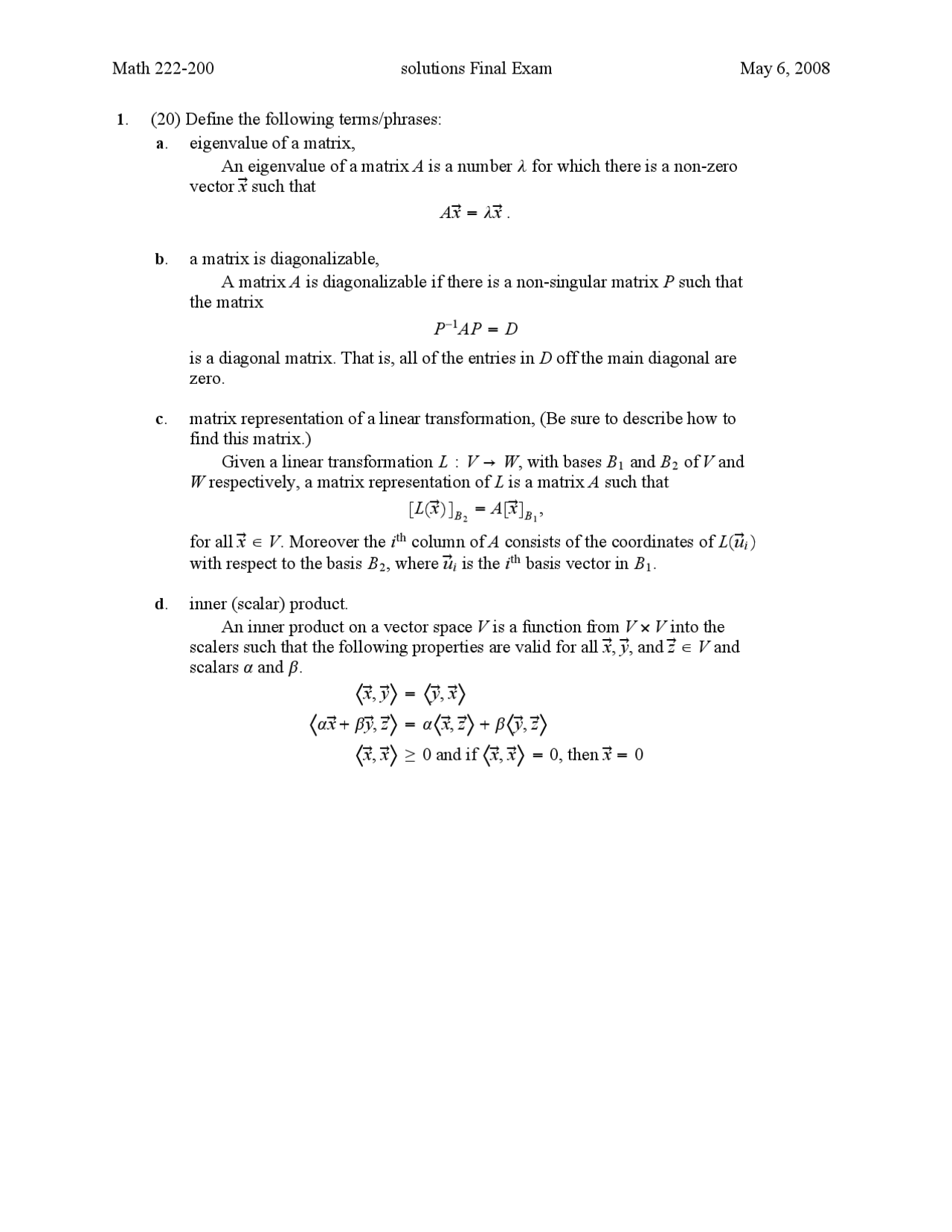 4 Questions with Solution of Mathematics and Statistics - Final Exam ...