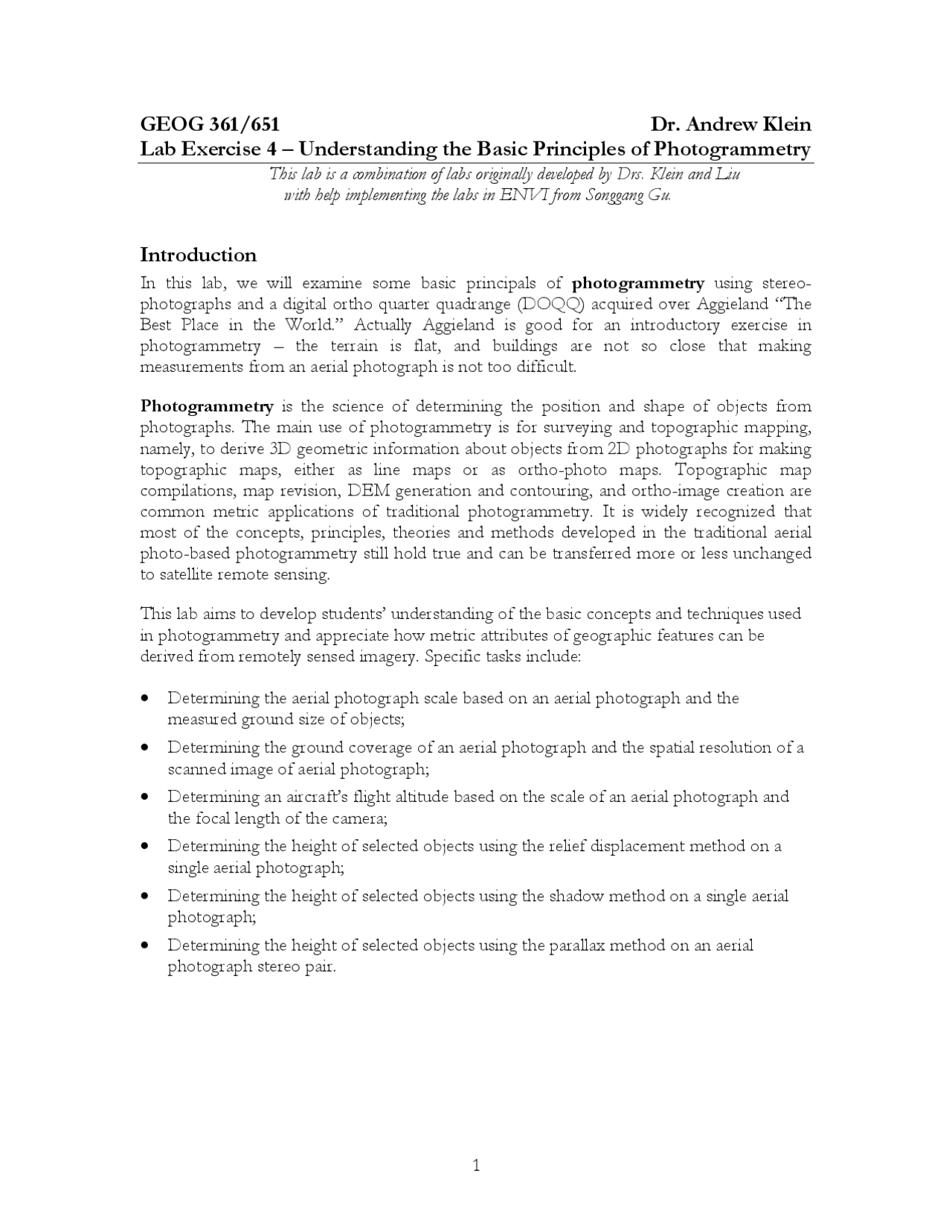 Understanding Basic Principles of Photogrammetry - Lab Exercise 4 ...