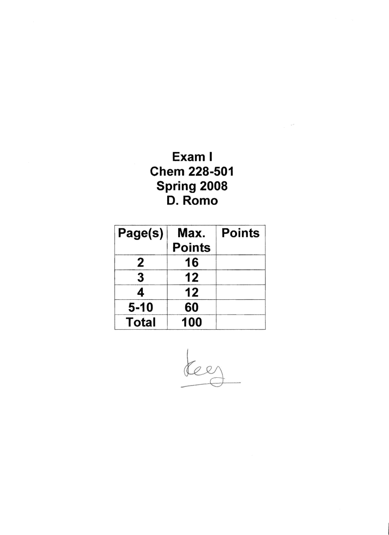 Exam 1 Spring 2008 with Solution - Organic Chemistry II | CHEM 228 ...