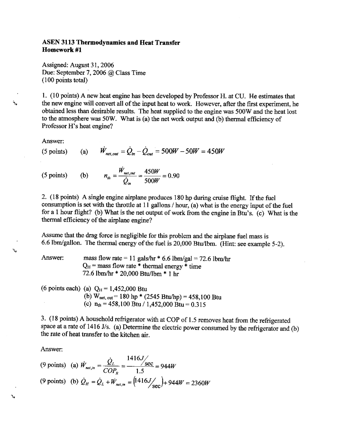 Homework 1 Solutions - Thermodynamics and Heat Transfer | ASEN 3113 ...