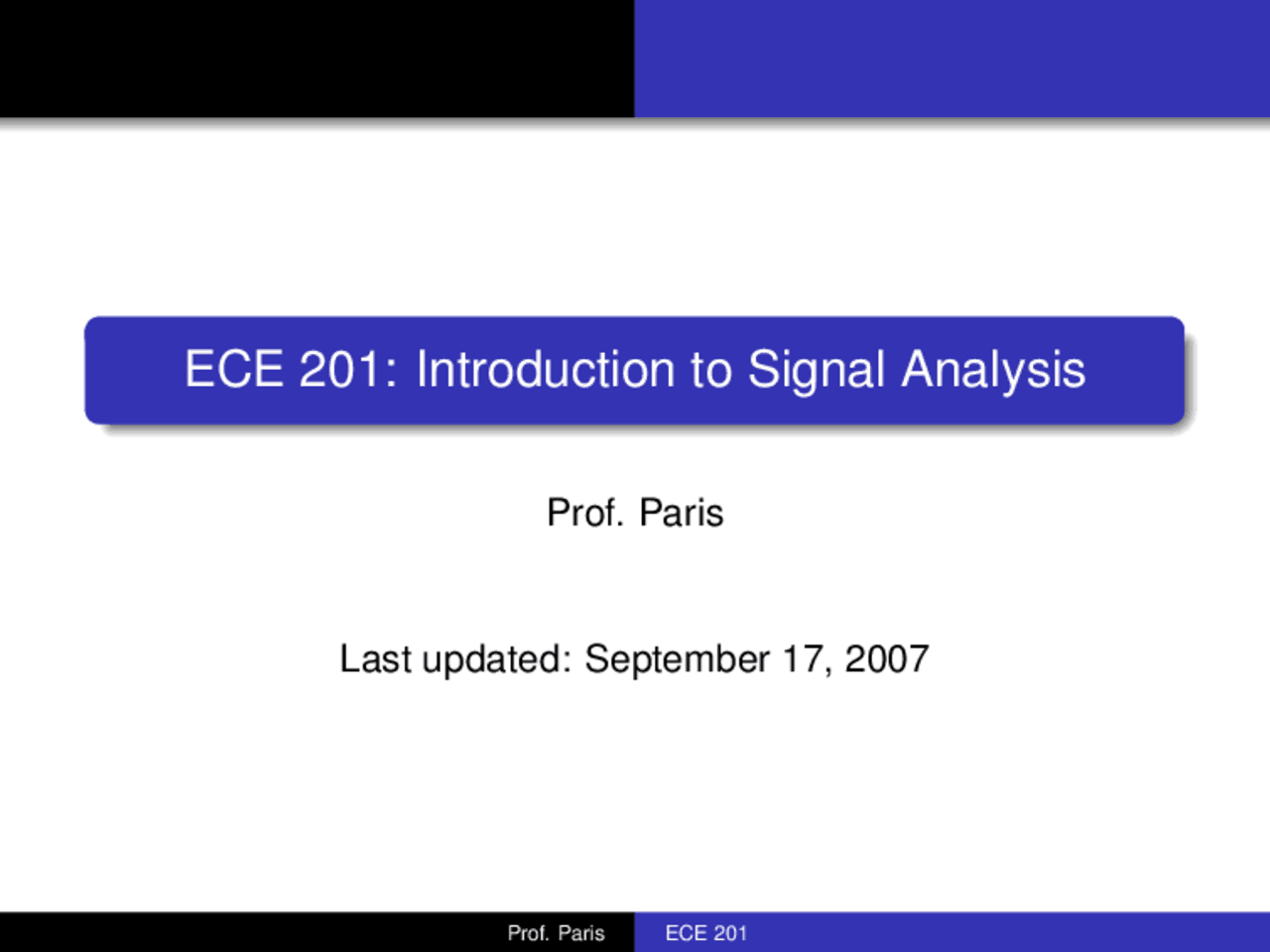 Class Notes for Introduction to Signal Analysis - Course Overview | ECE ...