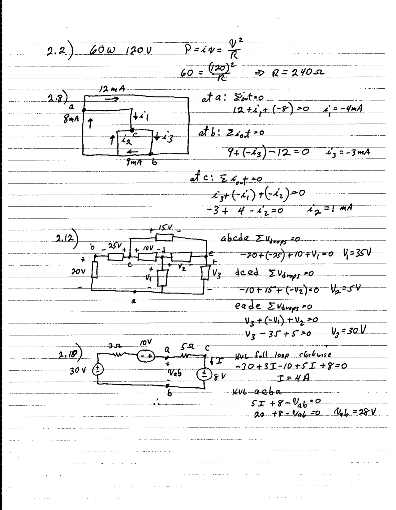 Handwritten Notes on Fall Loop Clockwise - Electric Circuit Analysis ...
