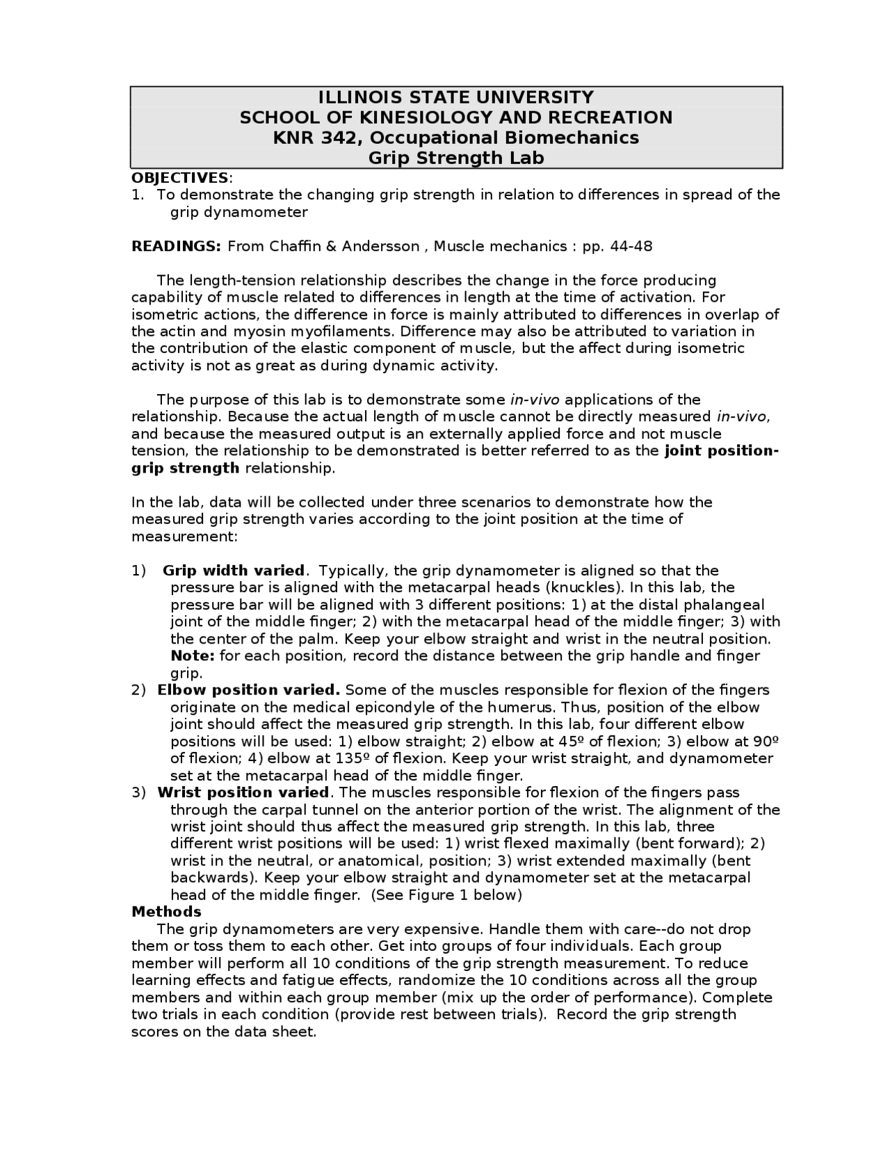 Grip Strength Lab | Occupational Biomechanics | KNR 342.00 - Docsity