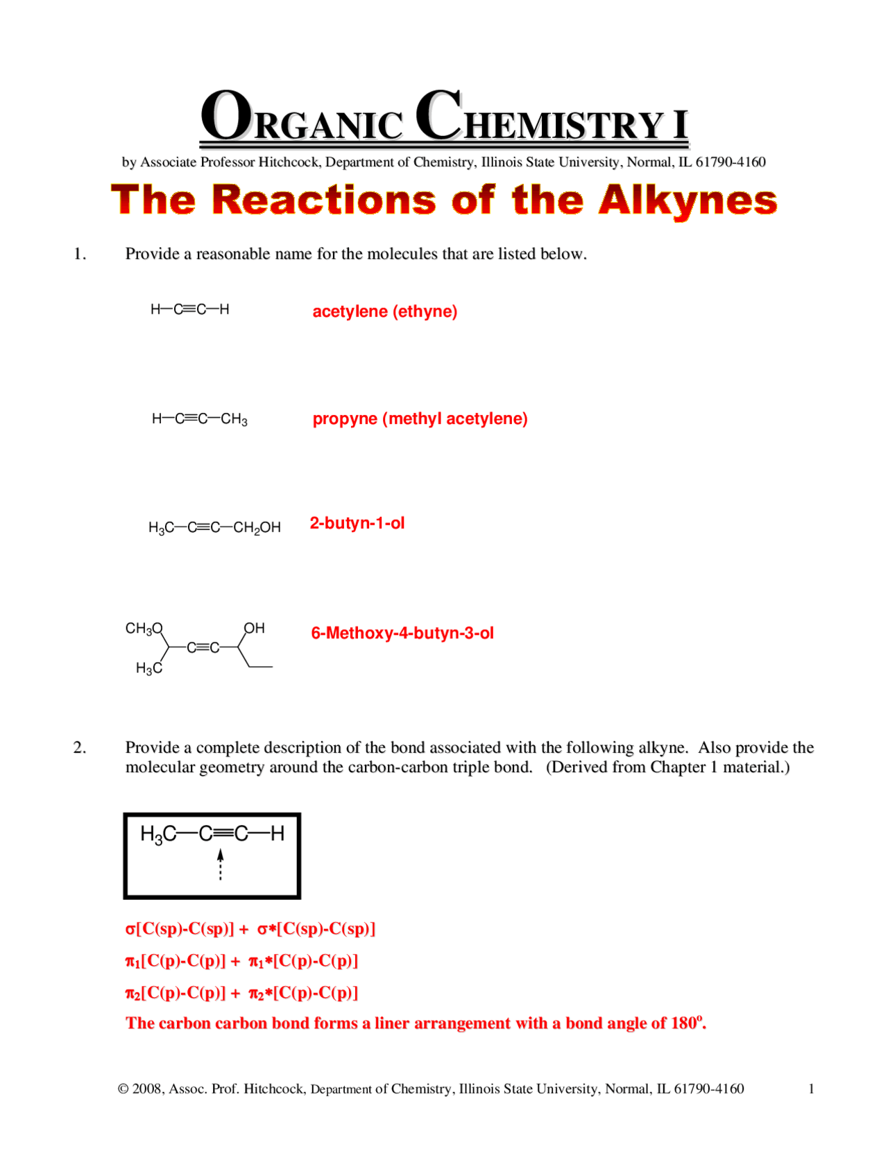 The Reaction of the Alkynes - Organic Chemistry I | CHE 230.00 - Docsity